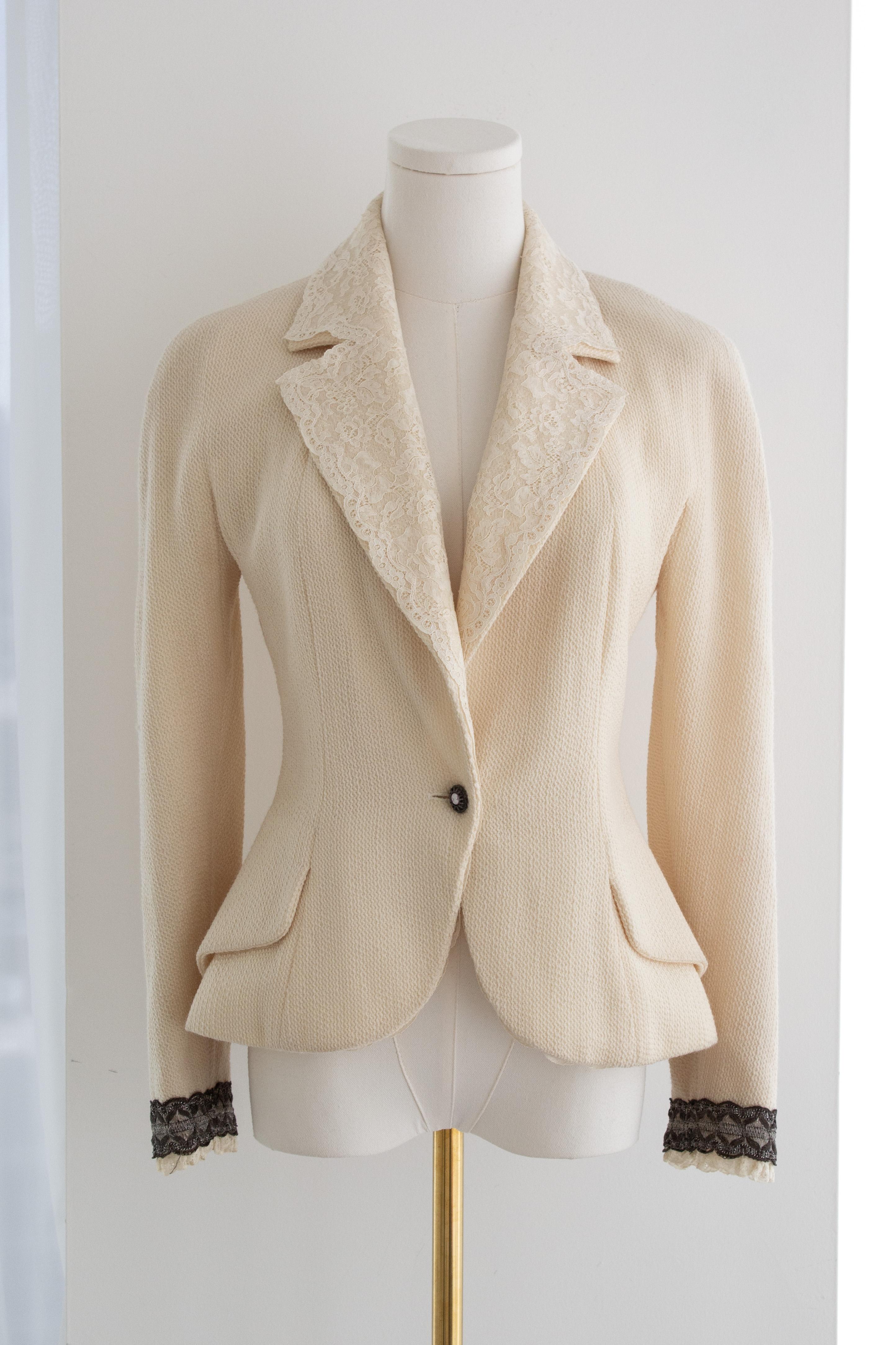 Christian Dior by John Galliano S/S1998 In a Boudoir Mood Lace Ivory Jacket Damen im Angebot