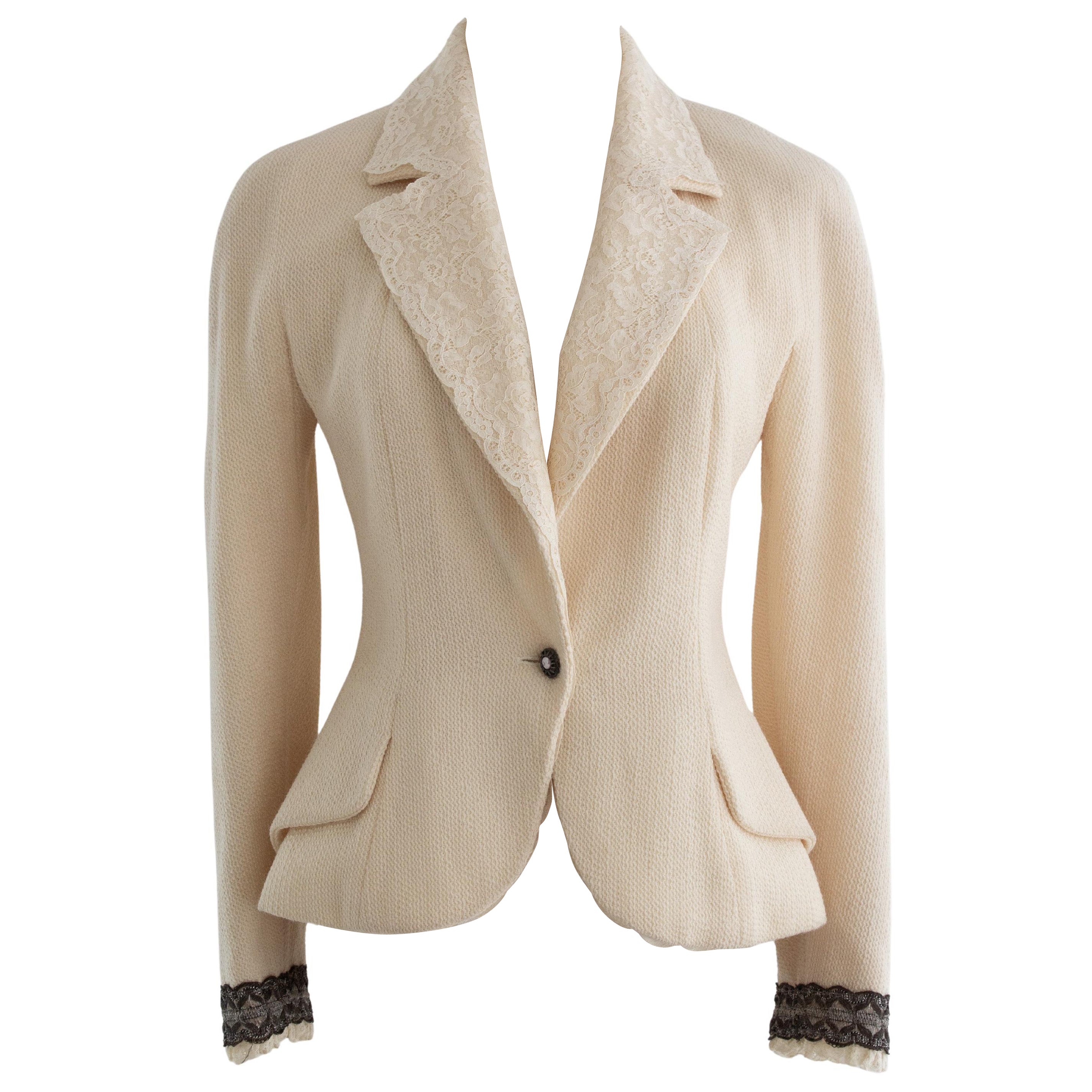 Christian Dior by John Galliano S/S1998 In a Boudoir Mood Lace Ivory Jacket For Sale