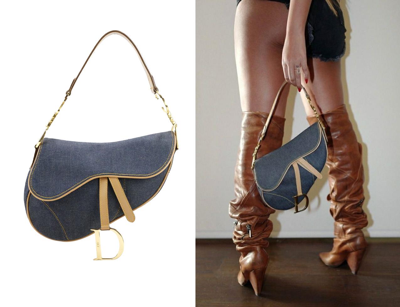 Christian Dior by John Galliano Saddle bag in denim color blue and beige leather, gold hardware.

Condition:
Excellent.

Packing/accessories:
Box, dustbag and authenticity card.

Measurements:
24cm x 18cm x 5cm