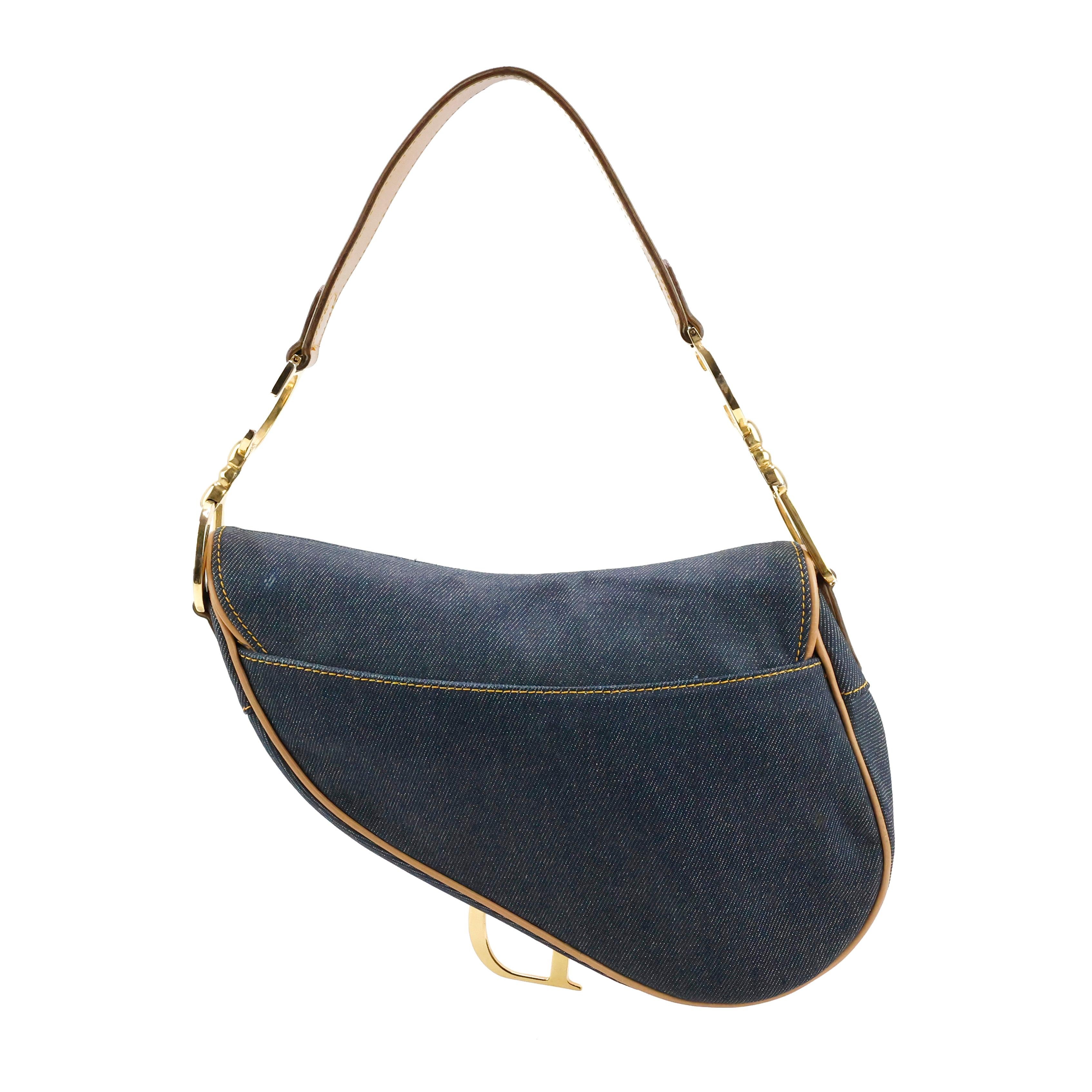 Black Christian Dior by John Galliano Saddle Bag in Denim For Sale
