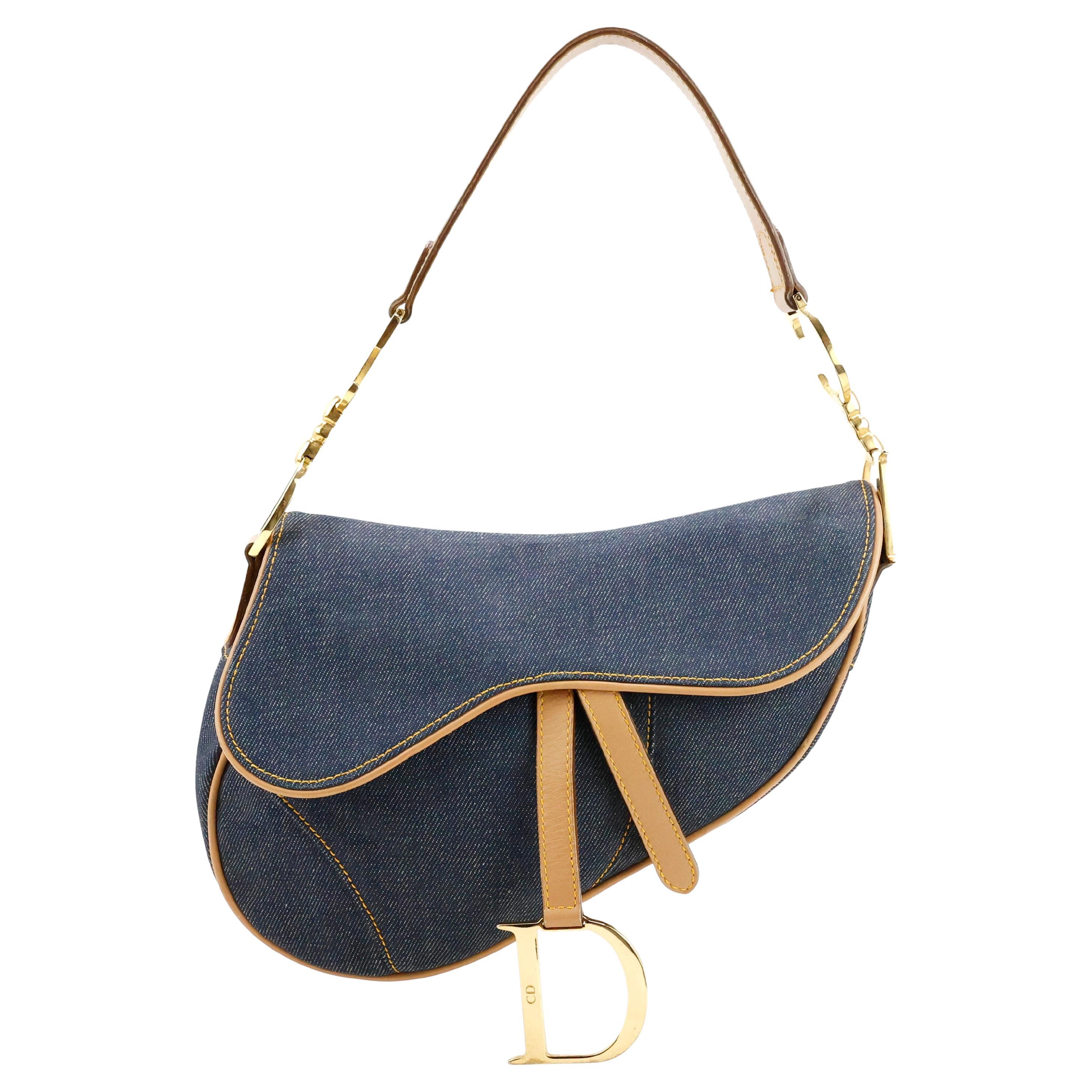 Christian Dior by John Galliano Saddle Bag in Denim For Sale