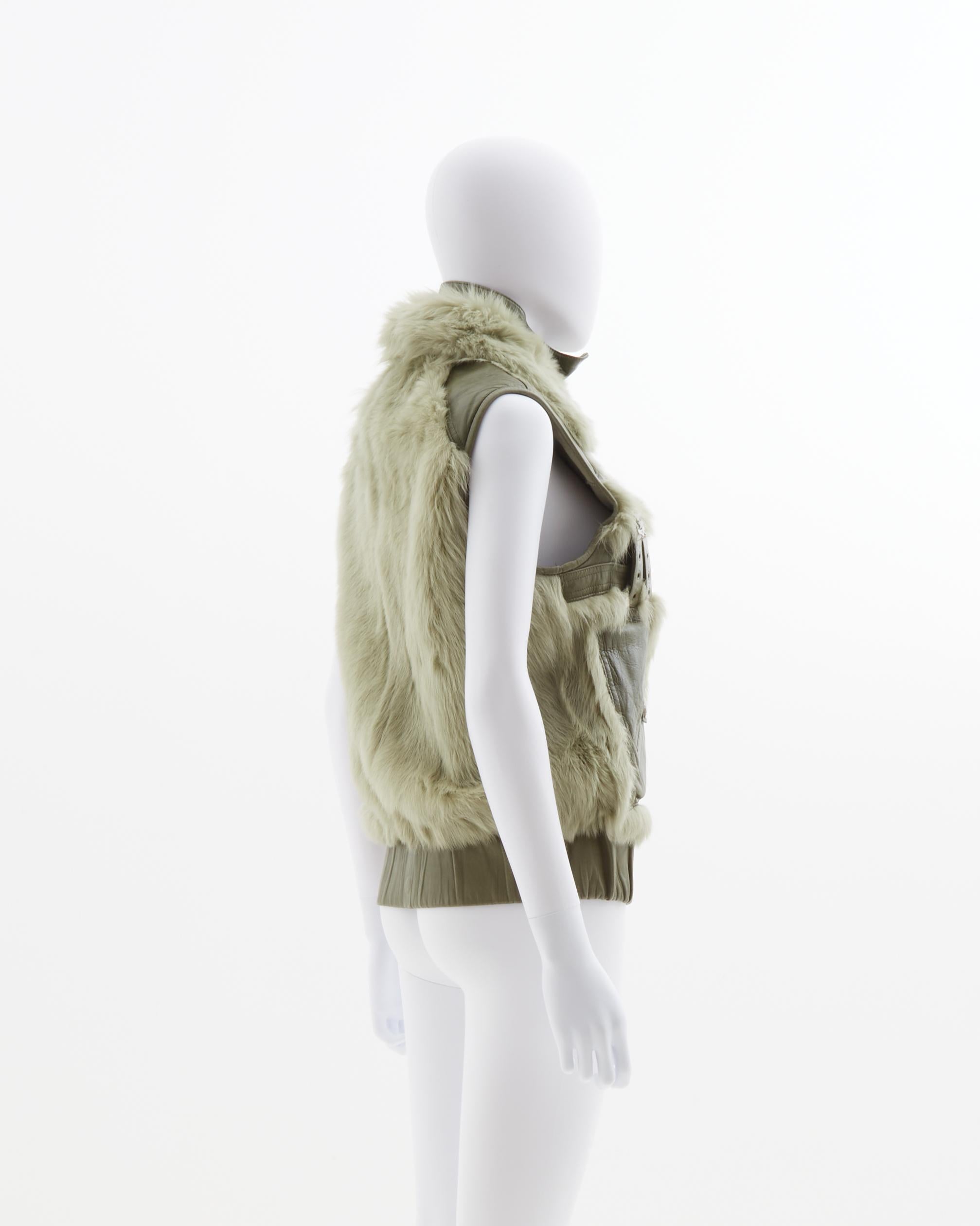 Christian Dior by John Galliano sage leather and fur gilet, fw 2003 In Good Condition In Milano, IT