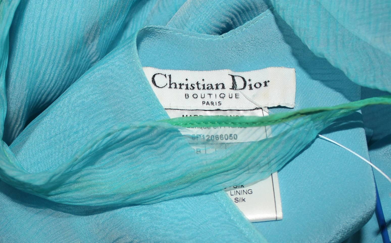 CHRISTIAN DIOR by John Galliano Seafoam Silk Chiffon Cocktail Dress Dior Logo 4