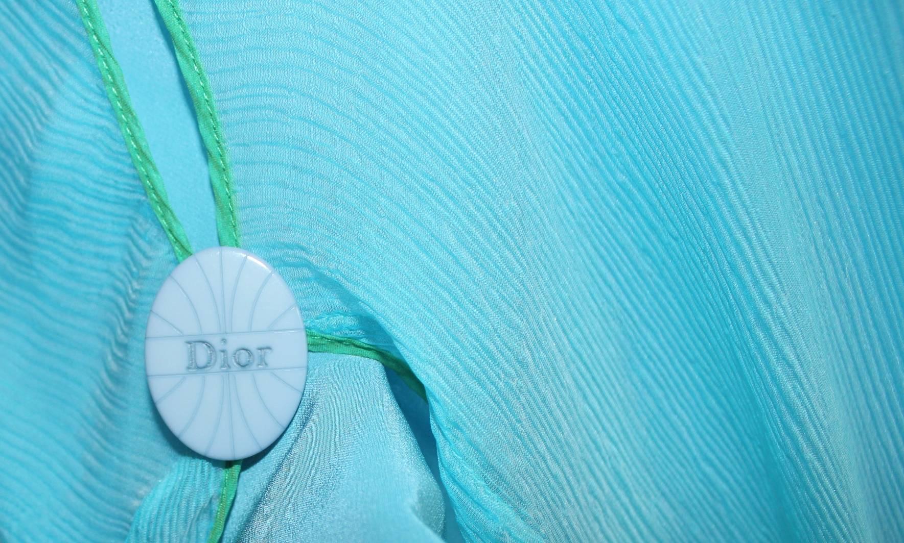 CHRISTIAN DIOR by John Galliano Seafoam Silk Chiffon Cocktail Dress Dior Logo 1