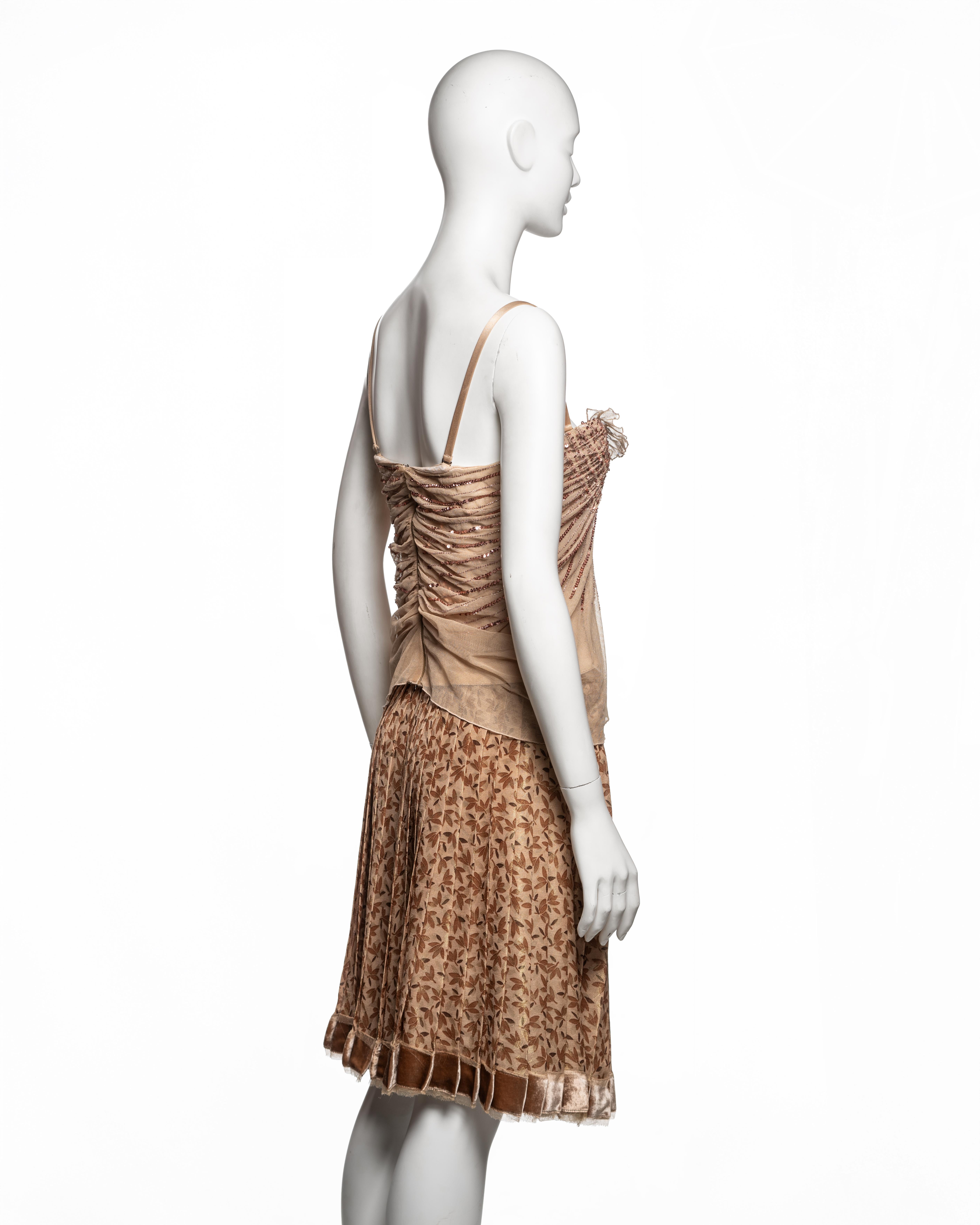 Christian Dior by John Galliano Sequin Tulle Top & Flocked Skirt Set, FW 2005 For Sale 5