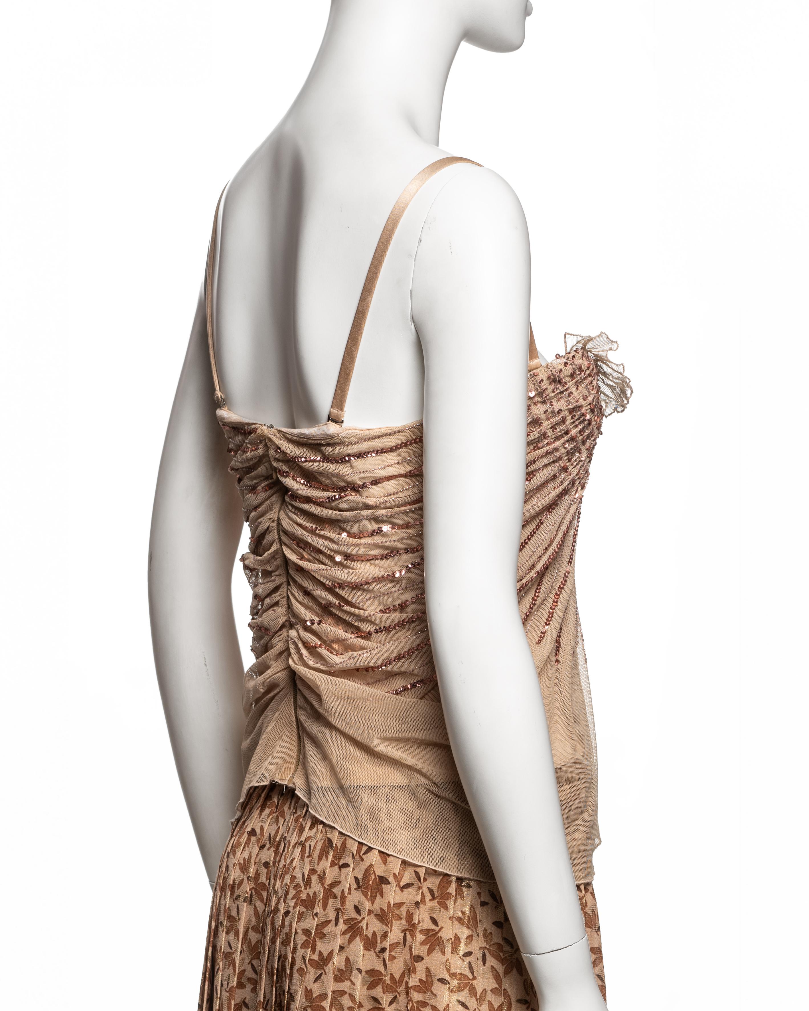 Christian Dior by John Galliano Sequin Tulle Top & Flocked Skirt Set, FW 2005 For Sale 6