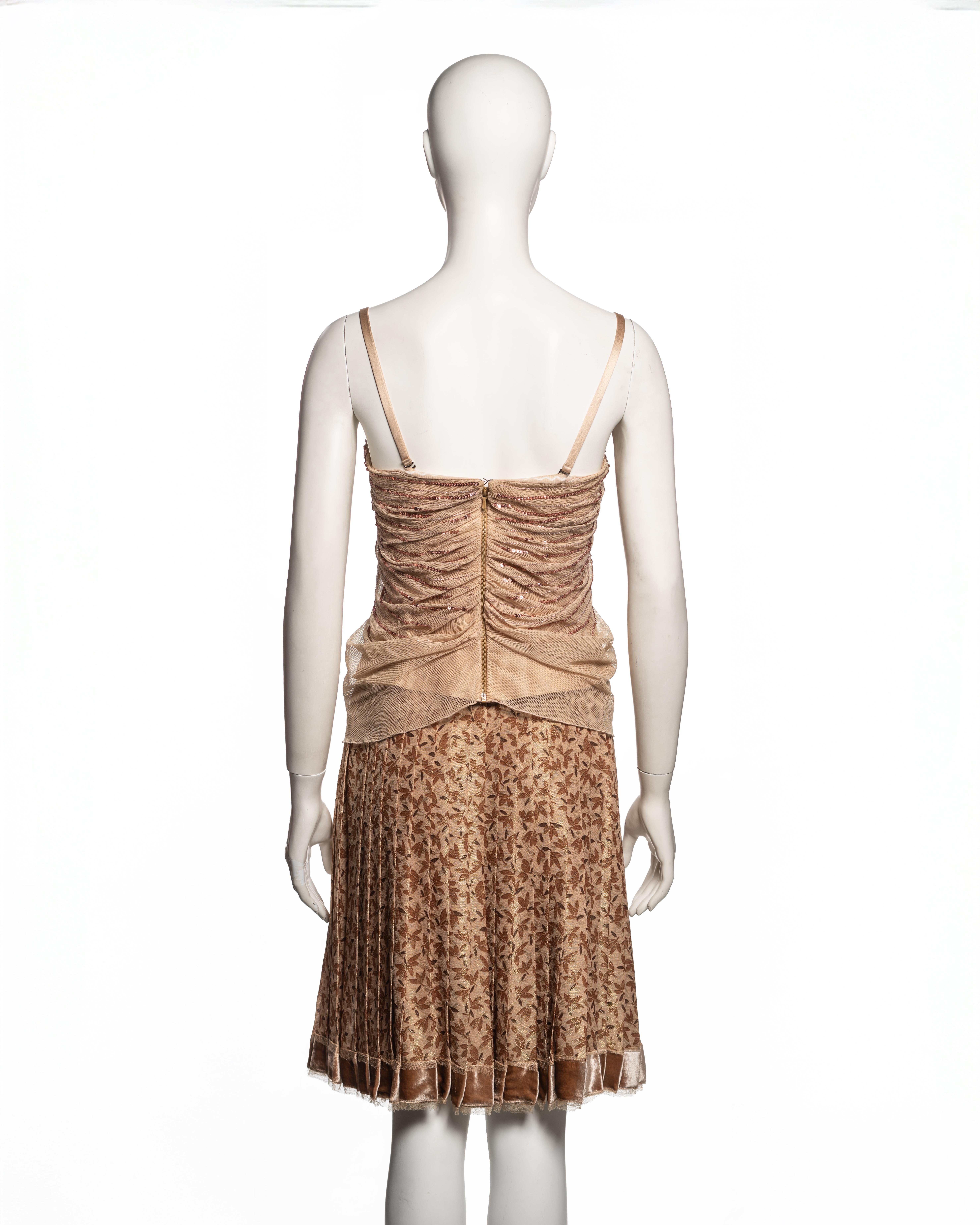 Christian Dior by John Galliano Sequin Tulle Top & Flocked Skirt Set, FW 2005 For Sale 7