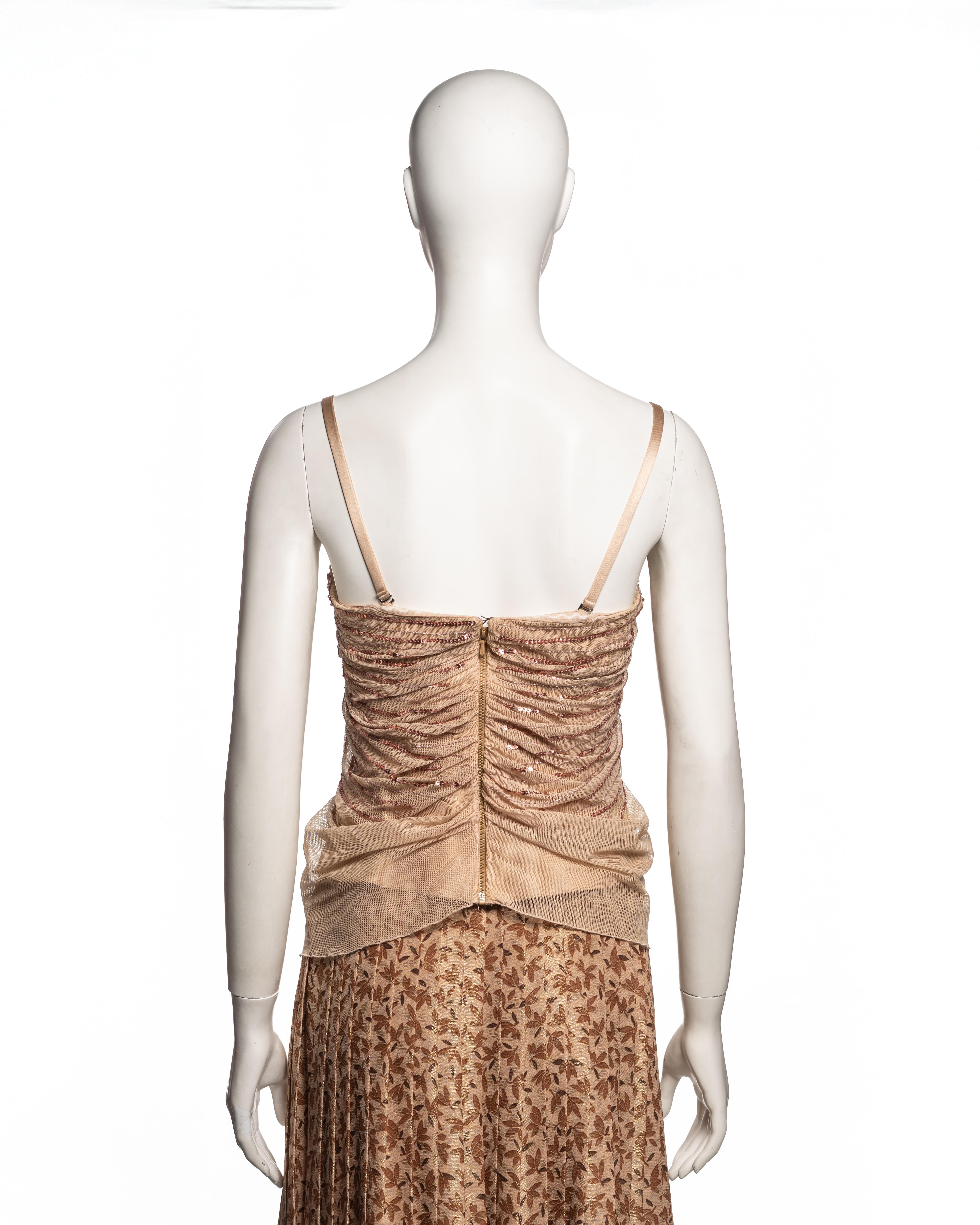 Christian Dior by John Galliano Sequin Tulle Top & Flocked Skirt Set, FW 2005 For Sale 8