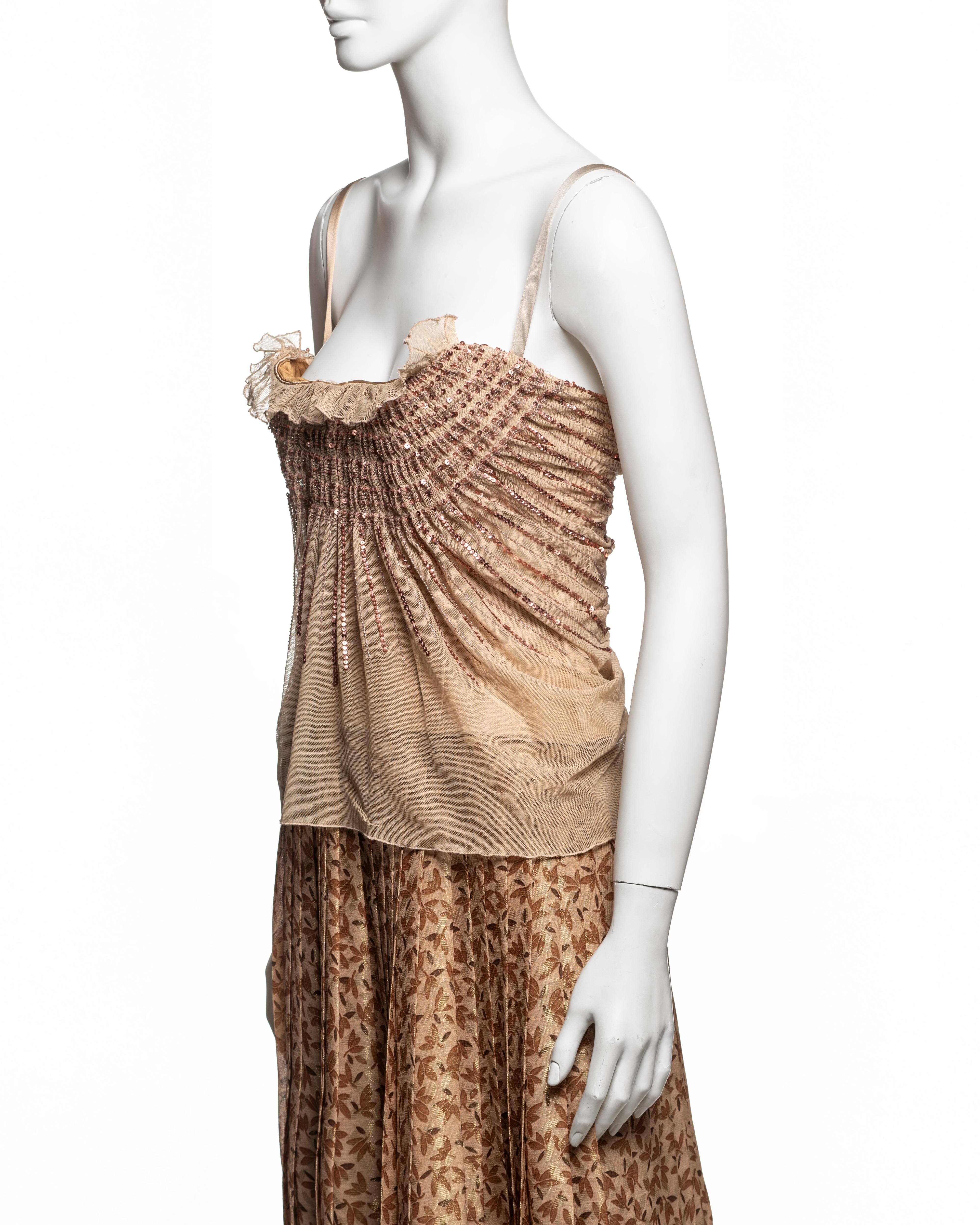 Christian Dior by John Galliano Sequin Tulle Top & Flocked Skirt Set, FW 2005 For Sale 12