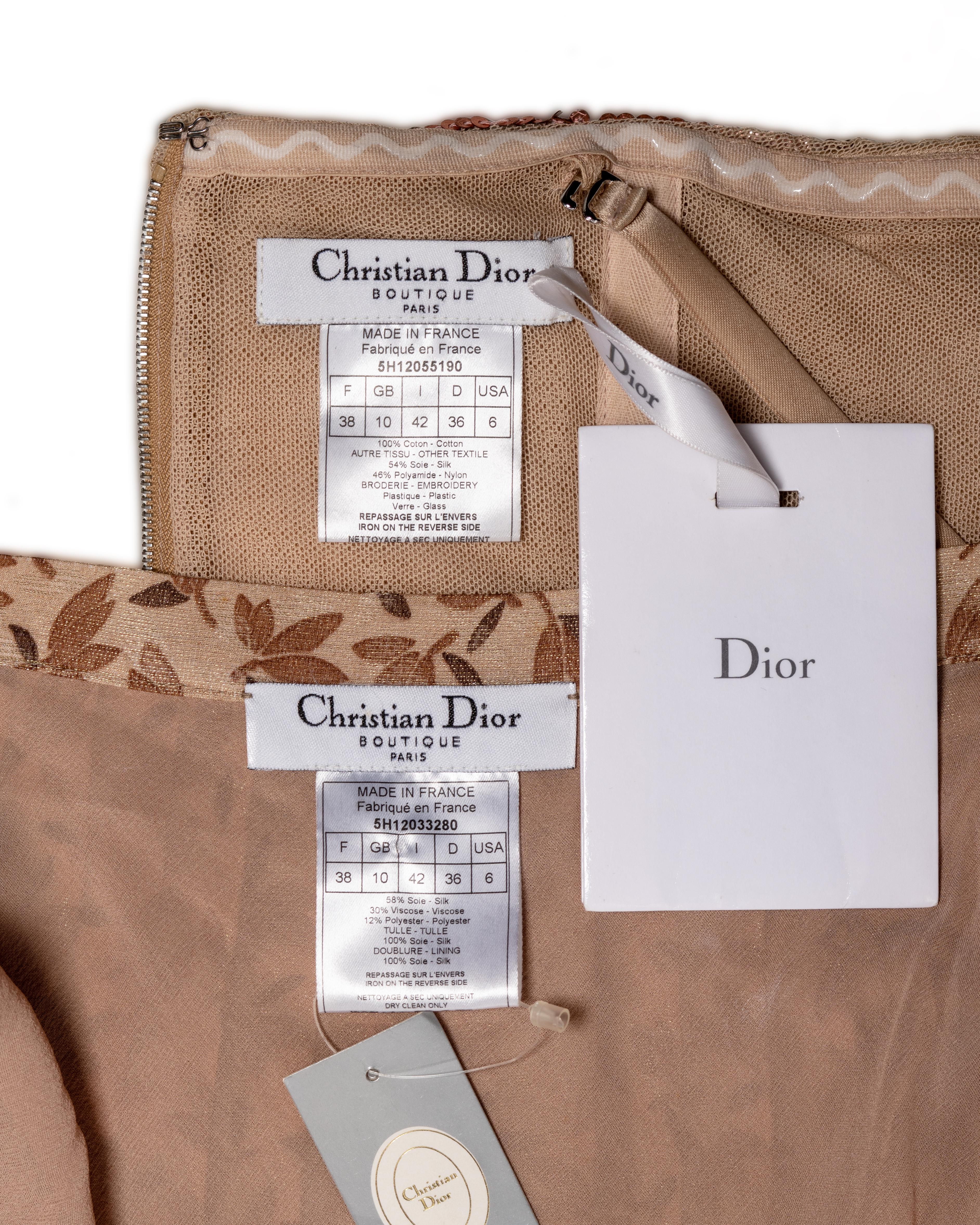Christian Dior by John Galliano Sequin Tulle Top & Flocked Skirt Set, FW 2005 For Sale 13