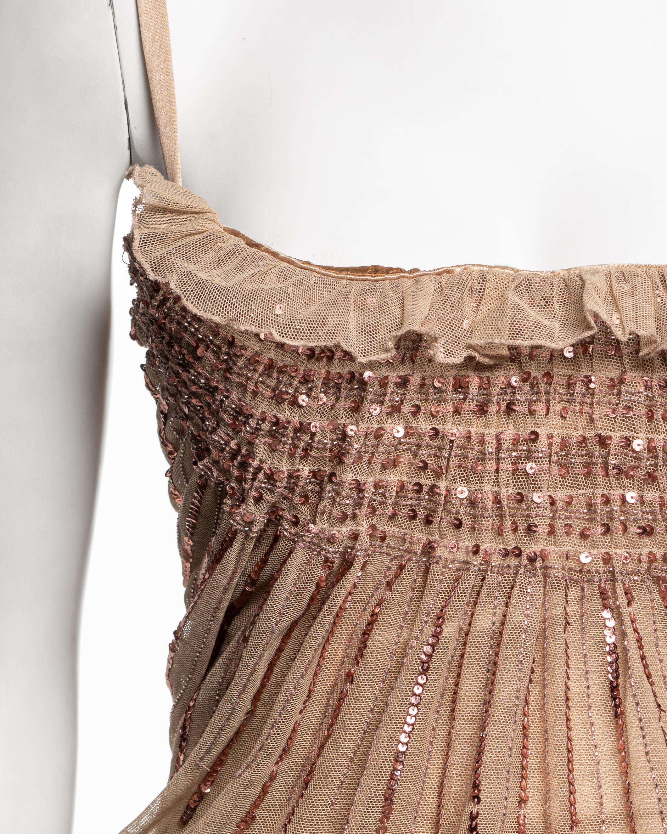 Christian Dior by John Galliano Sequin Tulle Top & Flocked Skirt Set, FW 2005 In Excellent Condition For Sale In London, GB