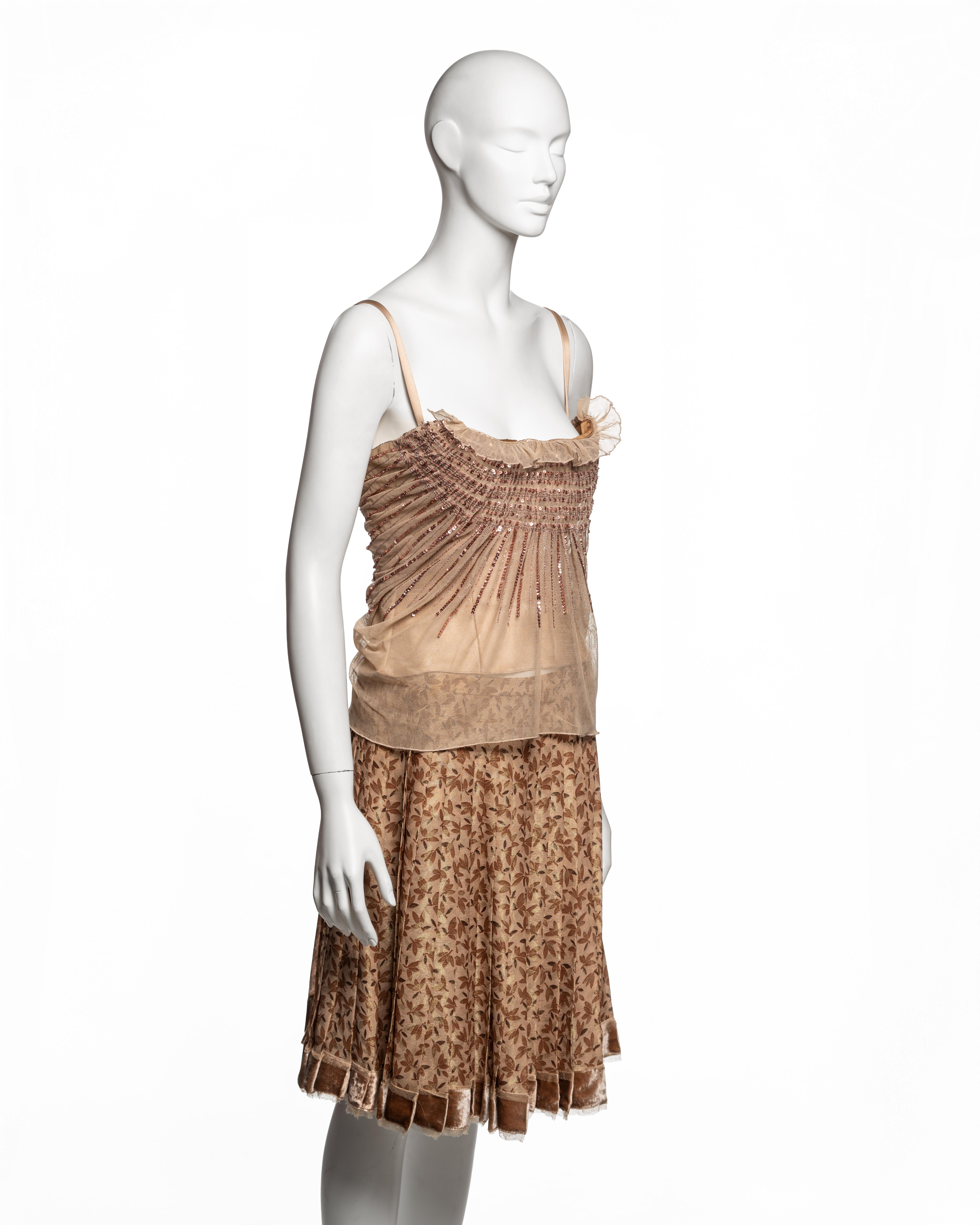 Christian Dior by John Galliano Sequin Tulle Top & Flocked Skirt Set, FW 2005 For Sale 3