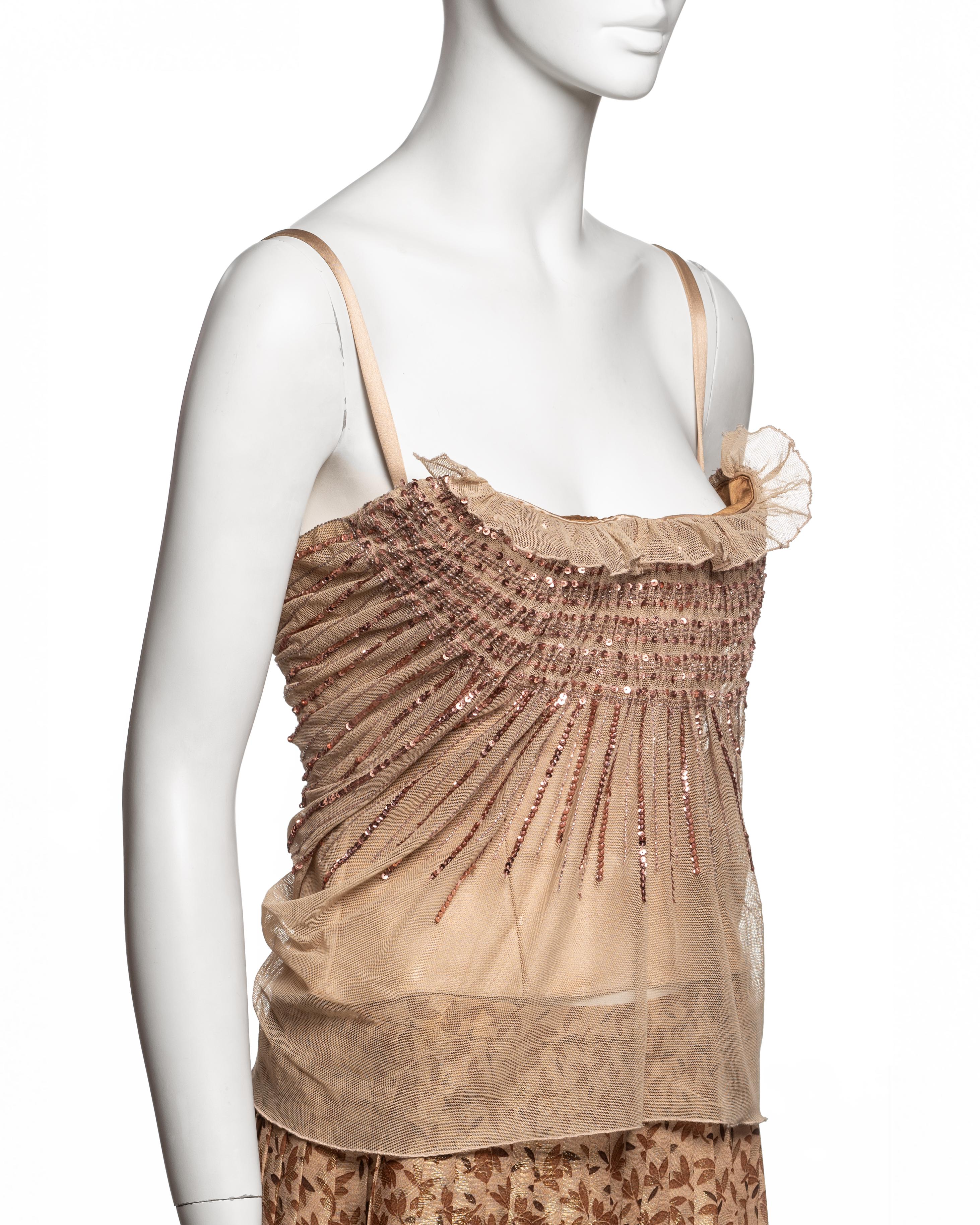 Christian Dior by John Galliano Sequin Tulle Top & Flocked Skirt Set, FW 2005 For Sale 4