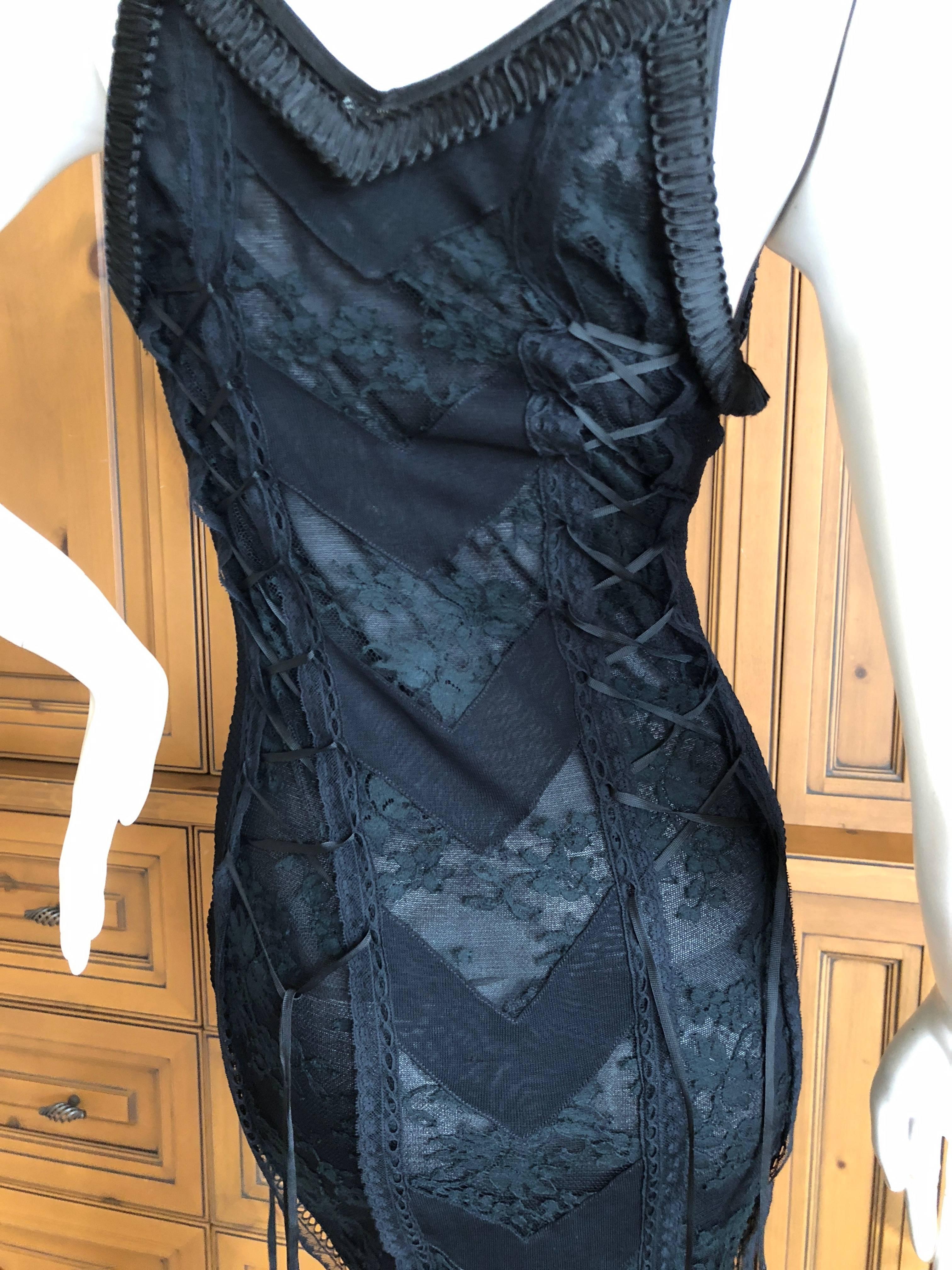 Christian Dior by John Galliano Sexy Sheer Black Lace Up Soutache Chevron Dress 5