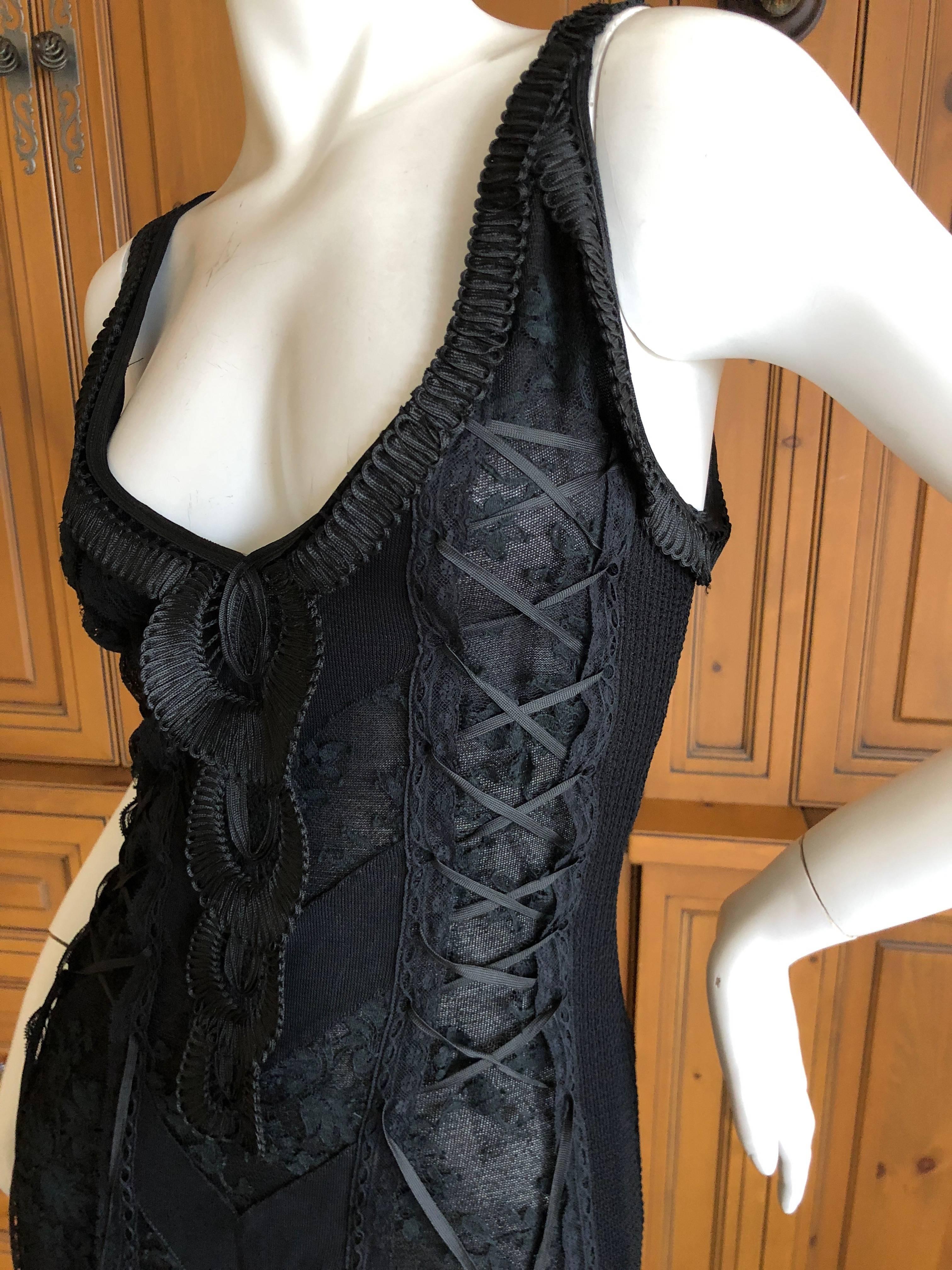 Christian Dior by John Galliano Sexy Sheer Black Lace Up Soutache Chevron Dress In Excellent Condition In Cloverdale, CA
