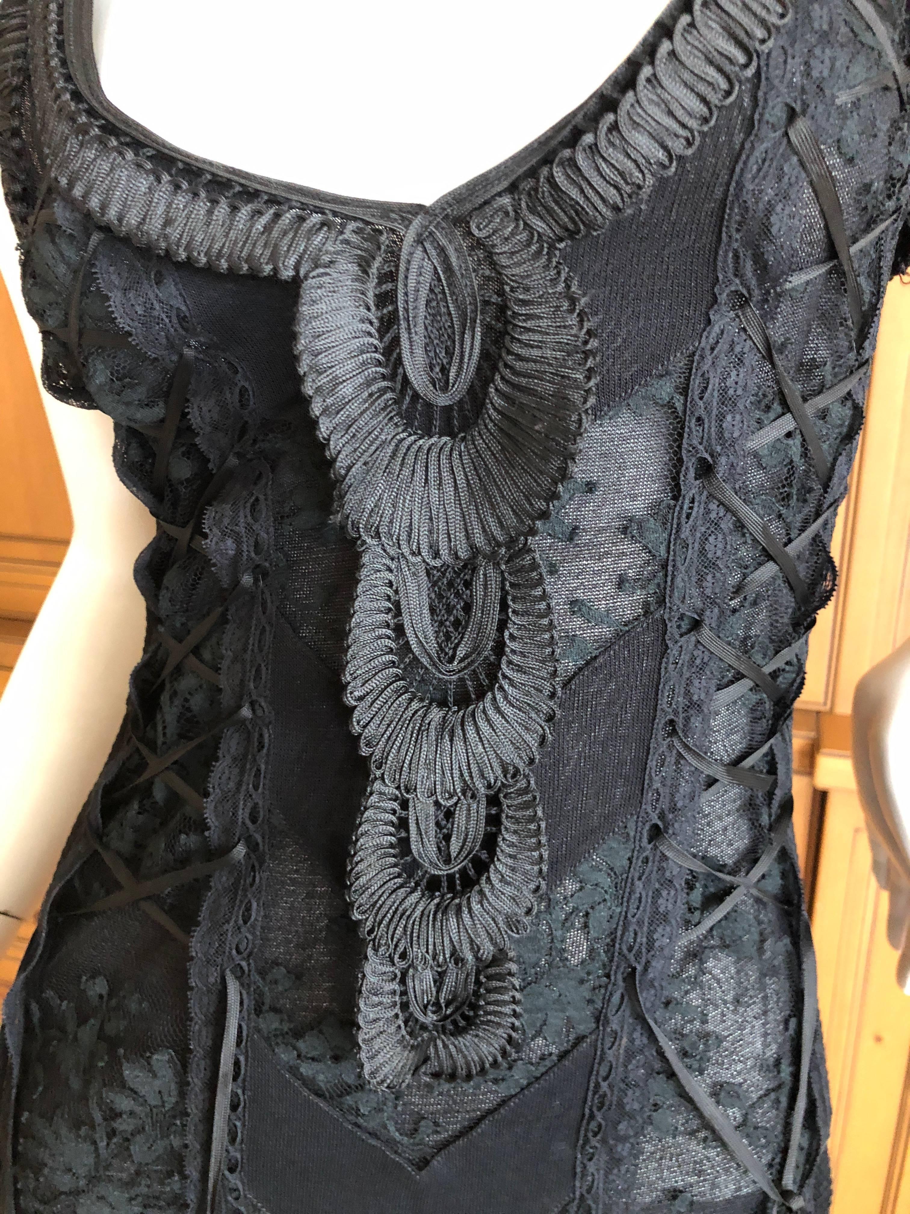 Christian Dior by John Galliano Sexy Sheer Black Lace Up Soutache Chevron Dress 1