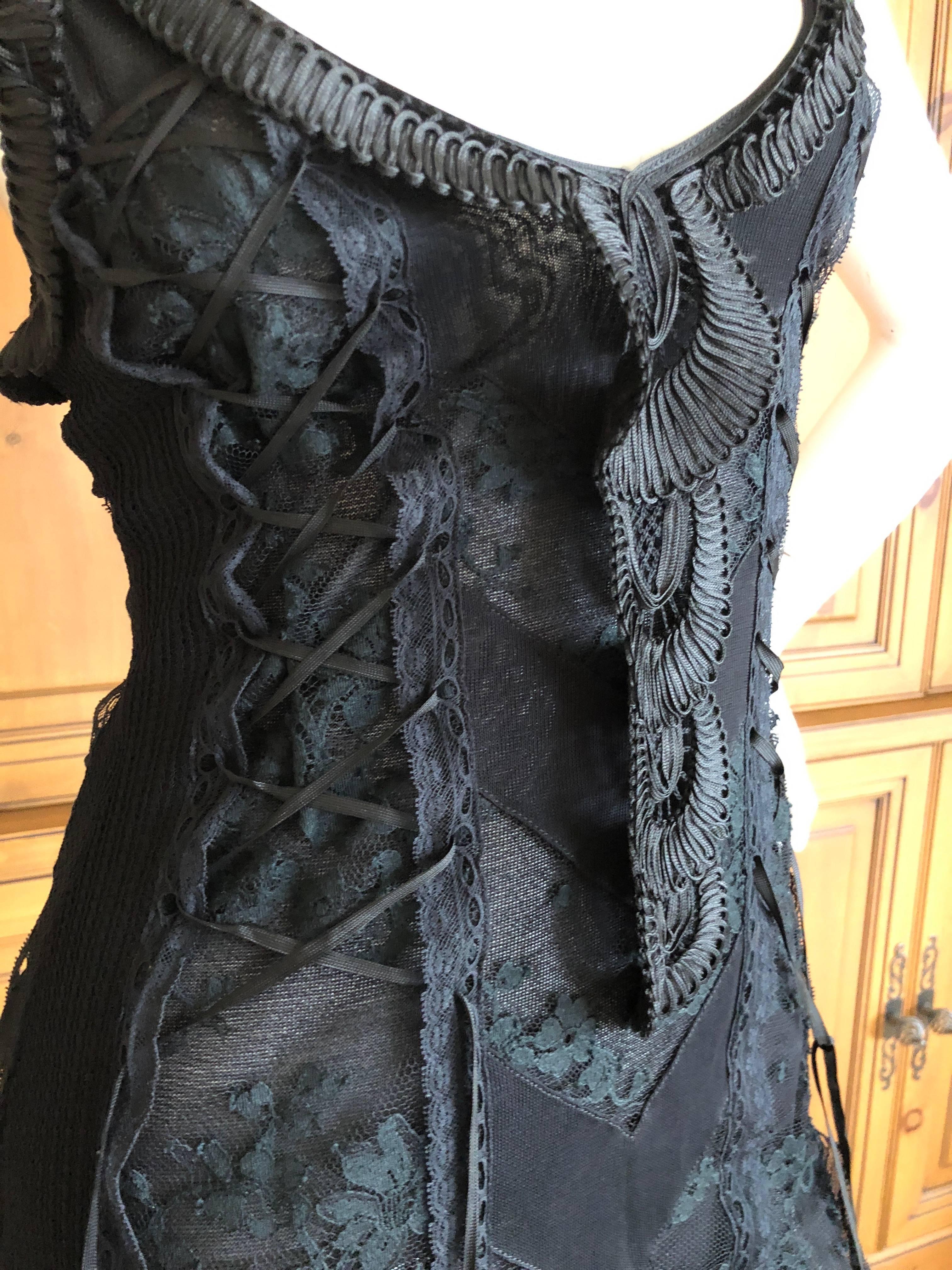 Christian Dior by John Galliano Sexy Sheer Black Lace Up Soutache Chevron Dress 2