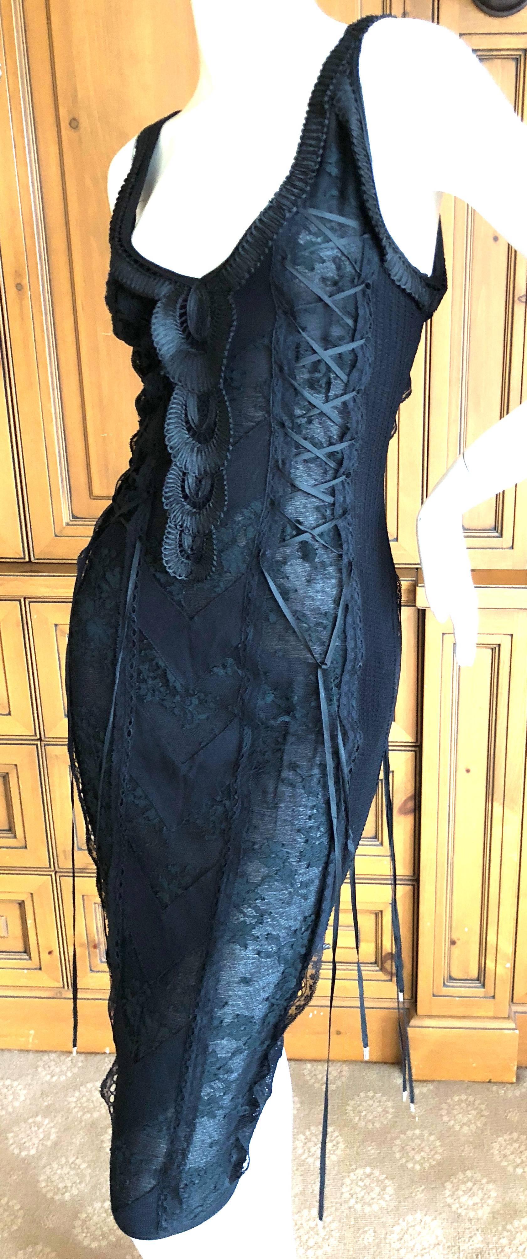 Christian Dior by John Galliano Sexy Sheer Black Lace Up Soutache Chevron Dress 3
