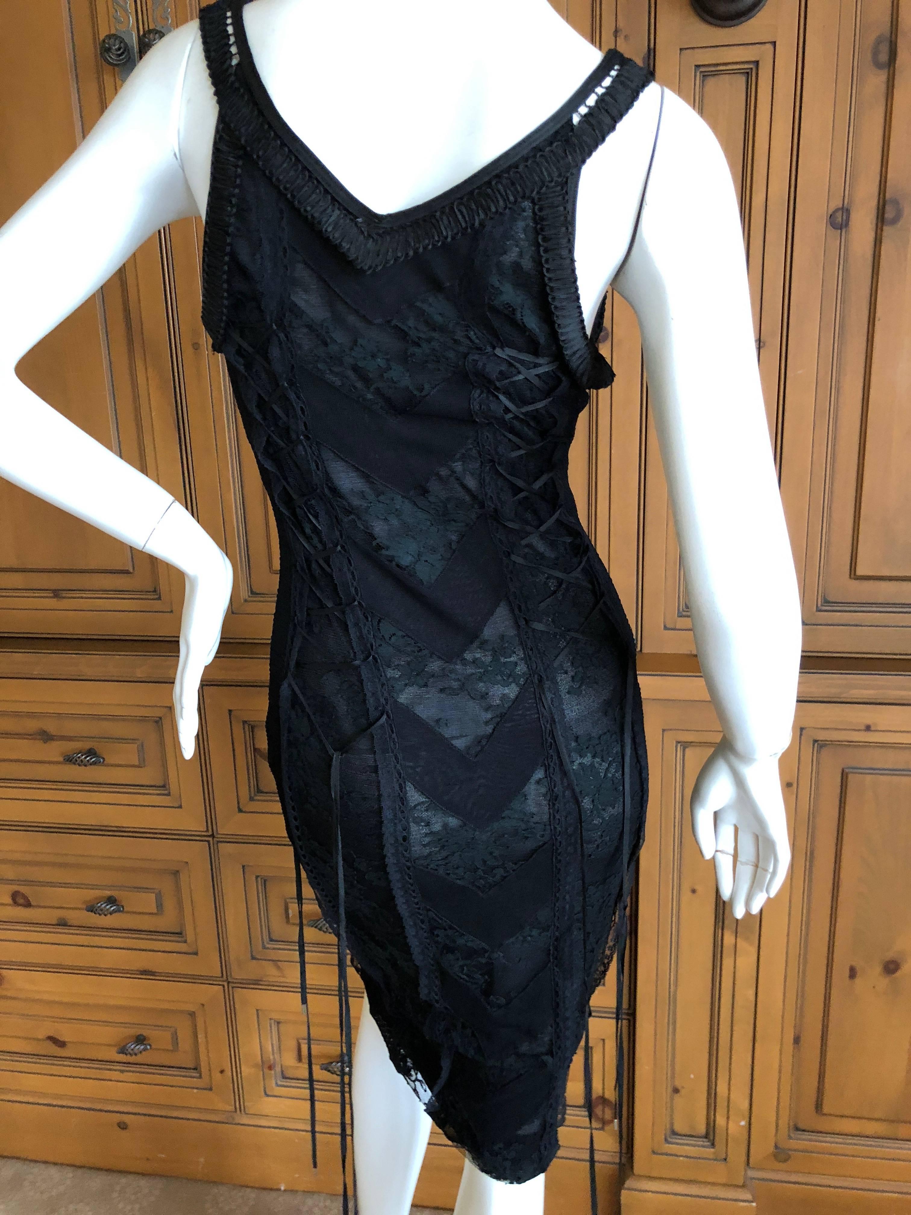 Christian Dior by John Galliano Sexy Sheer Black Lace Up Soutache Chevron Dress 4
