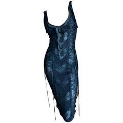 Christian Dior by John Galliano Sexy Sheer Black Lace Up Soutache Chevron Dress