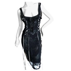 Christian Dior by John Galliano Sexy Sheer Black Lace Up Soutache Chevron Dress
