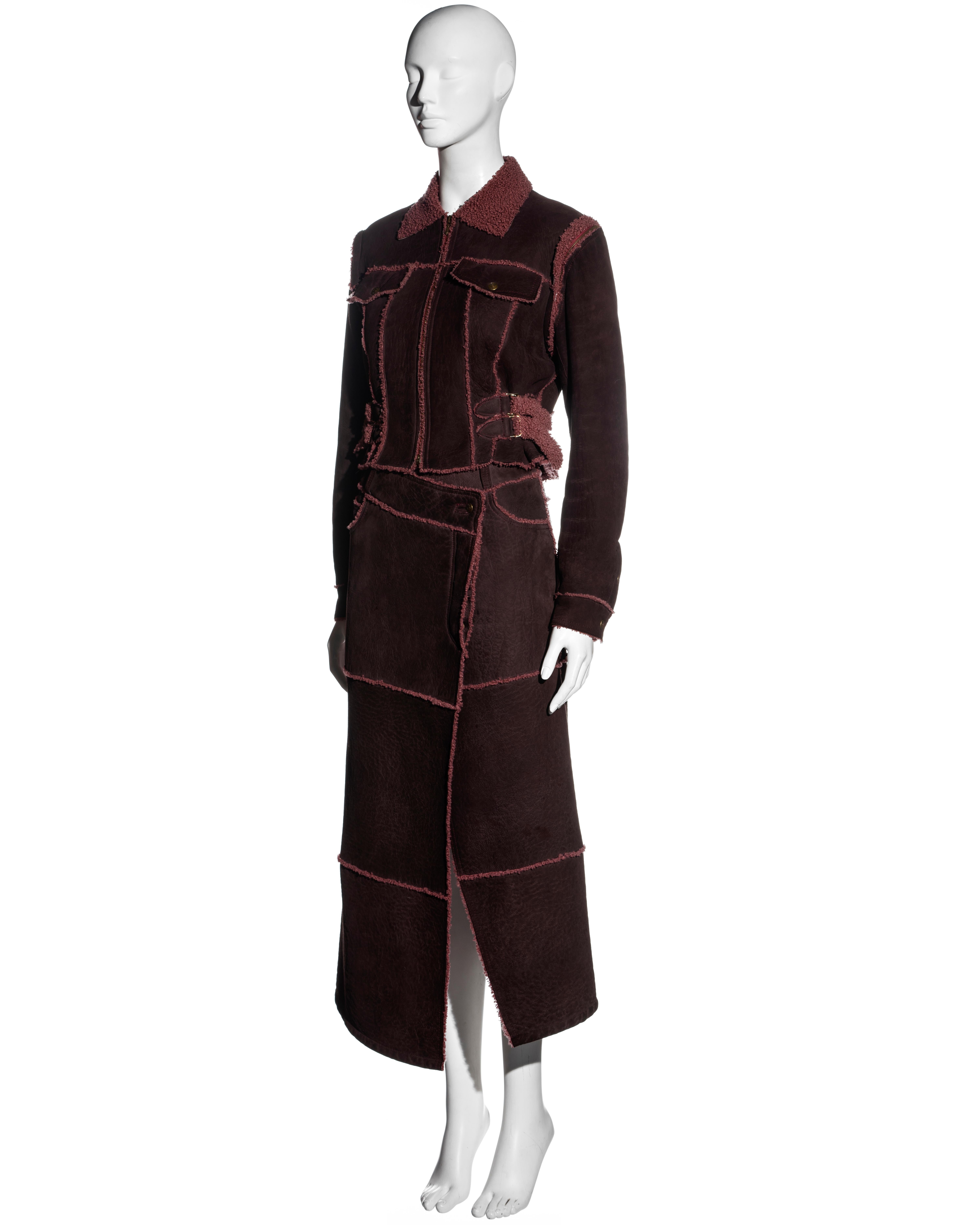 Black Christian Dior by John Galliano shearling jacket and wrap skirt set , fw 2000
