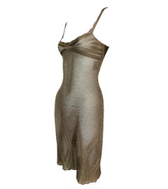 Christian Dior by John Galliano Sheer Bronze Gold Knit Mini Dress 1999 2000