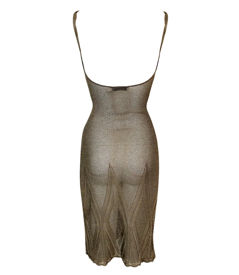 Christian Dior by John Galliano Sheer Bronze Gold Knit Mini Dress 1999 2000  For Sale at 1stDibs