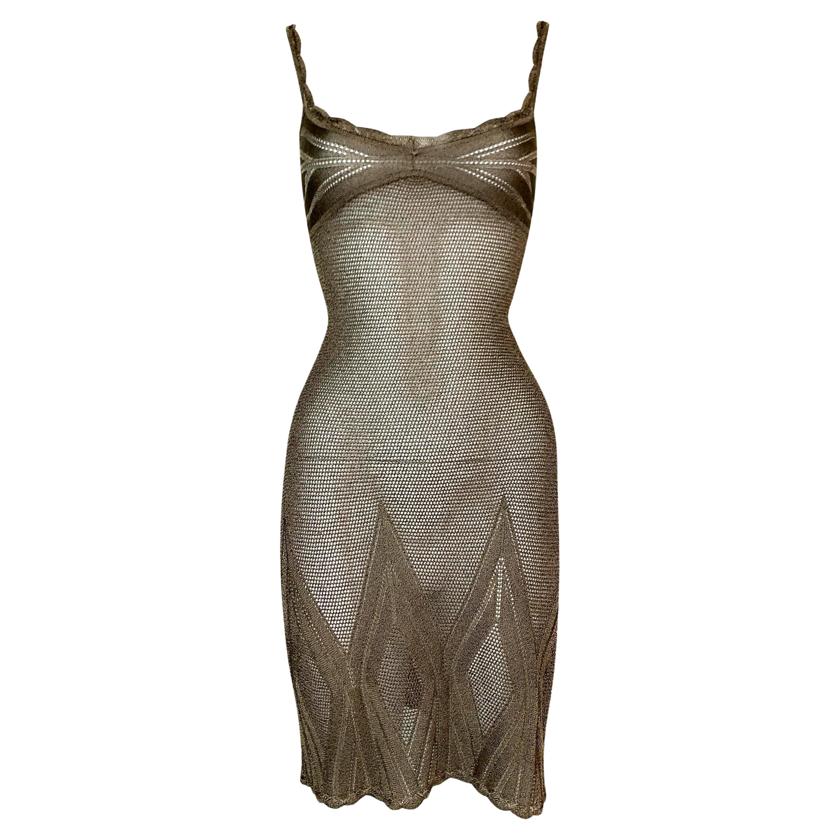 Christian Dior by John Galliano Mini Vestido de Punto de Bronce Dorado 1999 2000 en venta