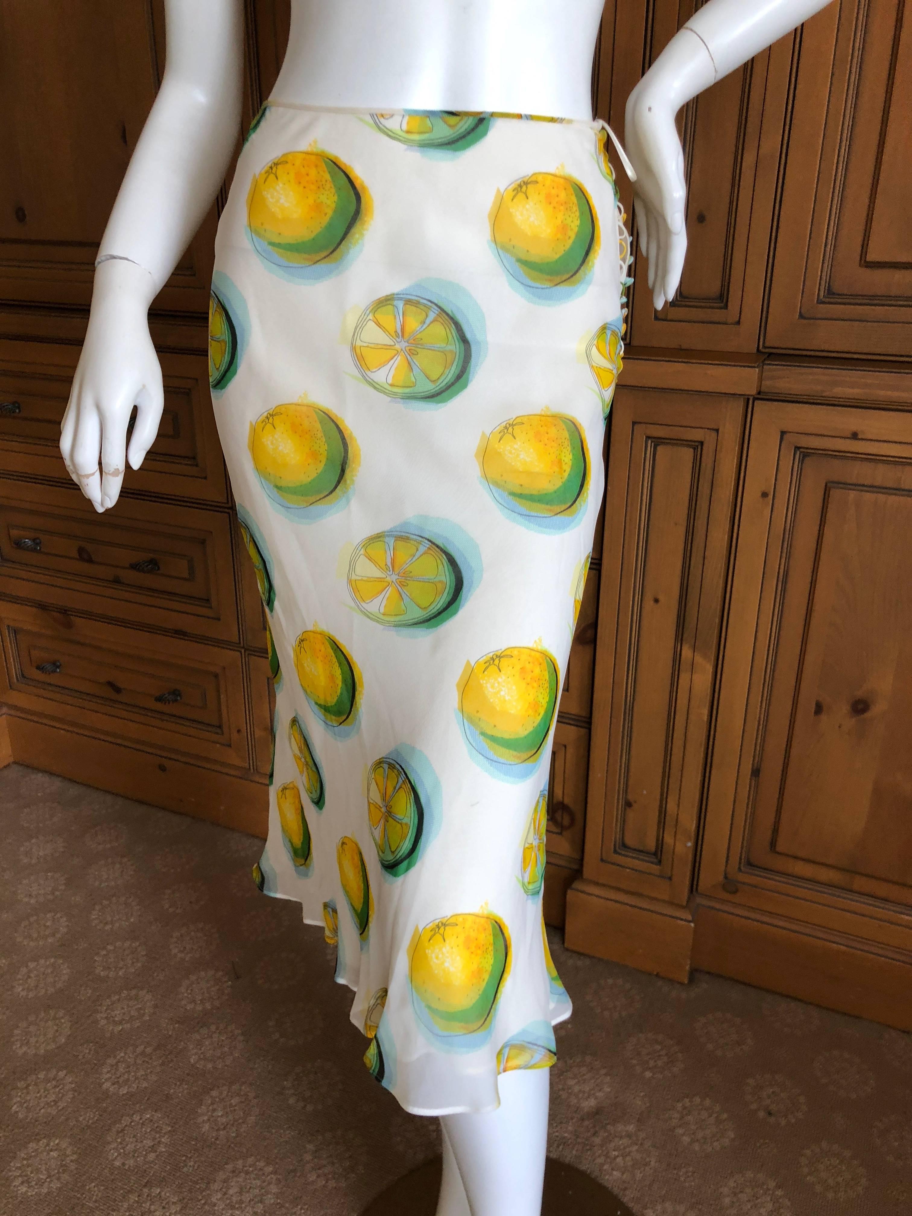 Christian Dior John Galliano Sheer Silk Two Piece Ruffled Low Cut Lemon Dress  For Sale 3