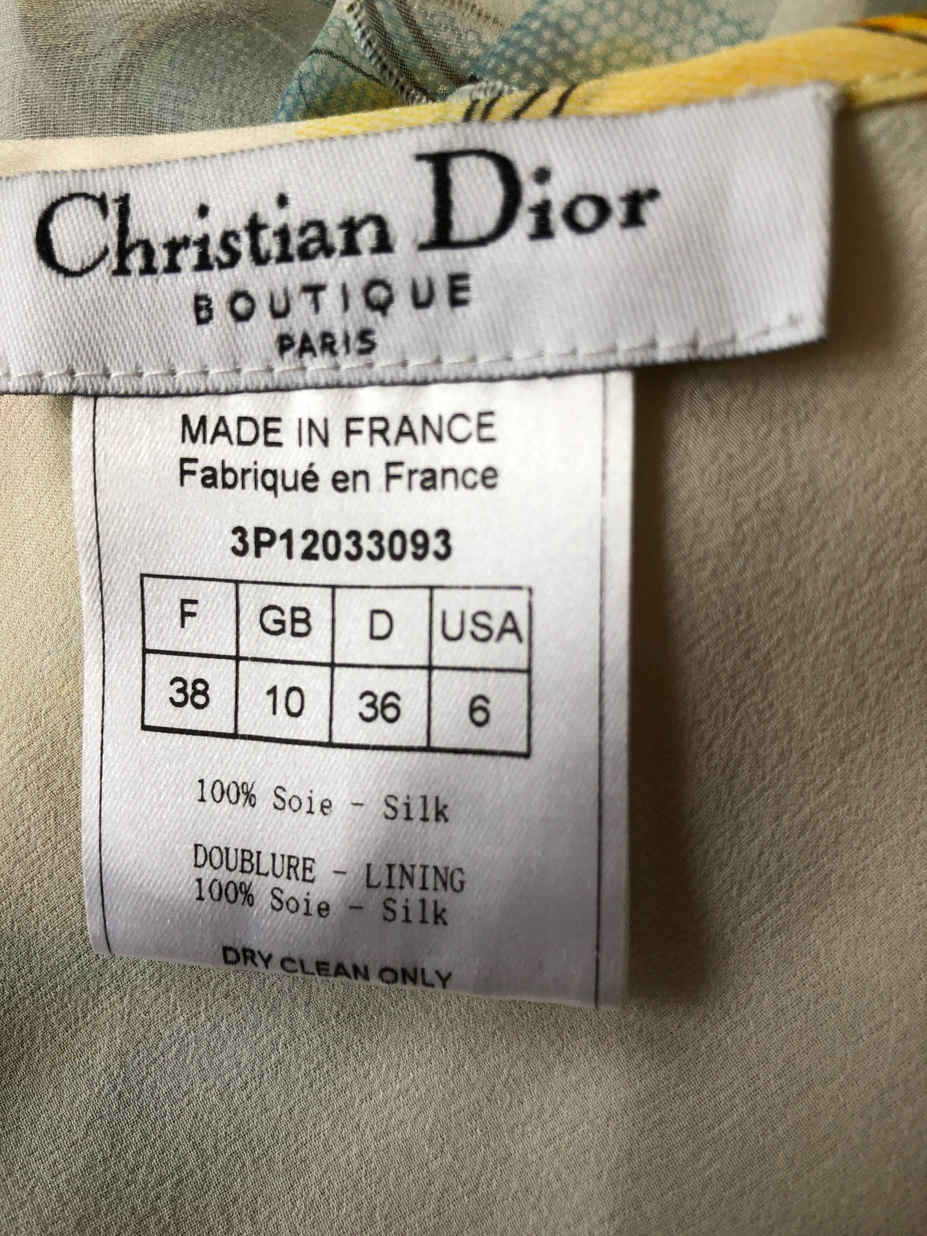 Christian Dior John Galliano Sheer Silk Two Piece Ruffled Low Cut Lemon Dress  For Sale 4