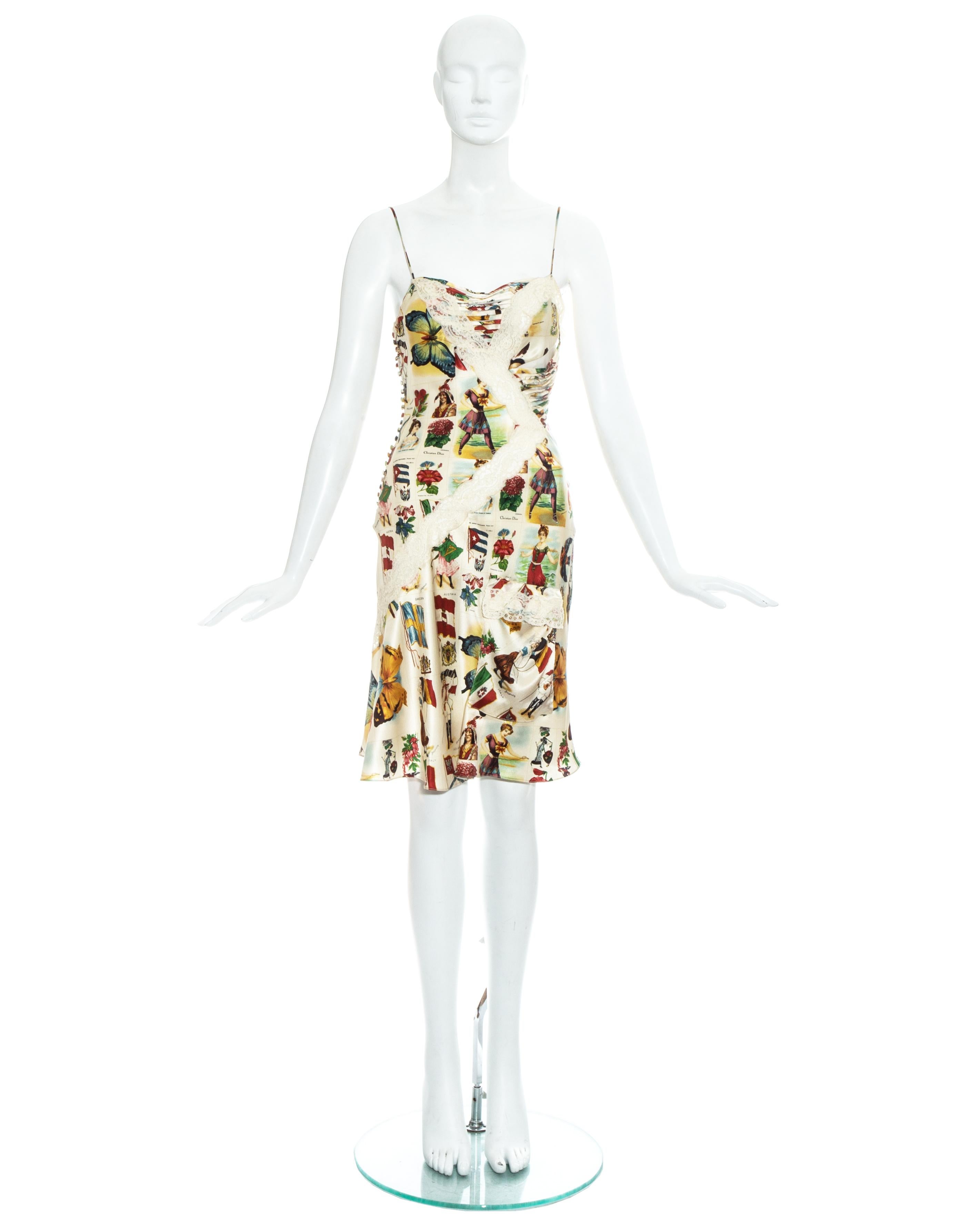 Beige Christian Dior by John Galliano silk and lace slip dress, ss 2002 For Sale
