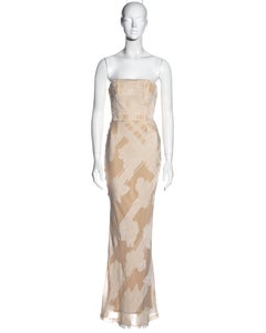 Christian Dior by John Galliano silk brocade strapless bias cut dress, ss 1998