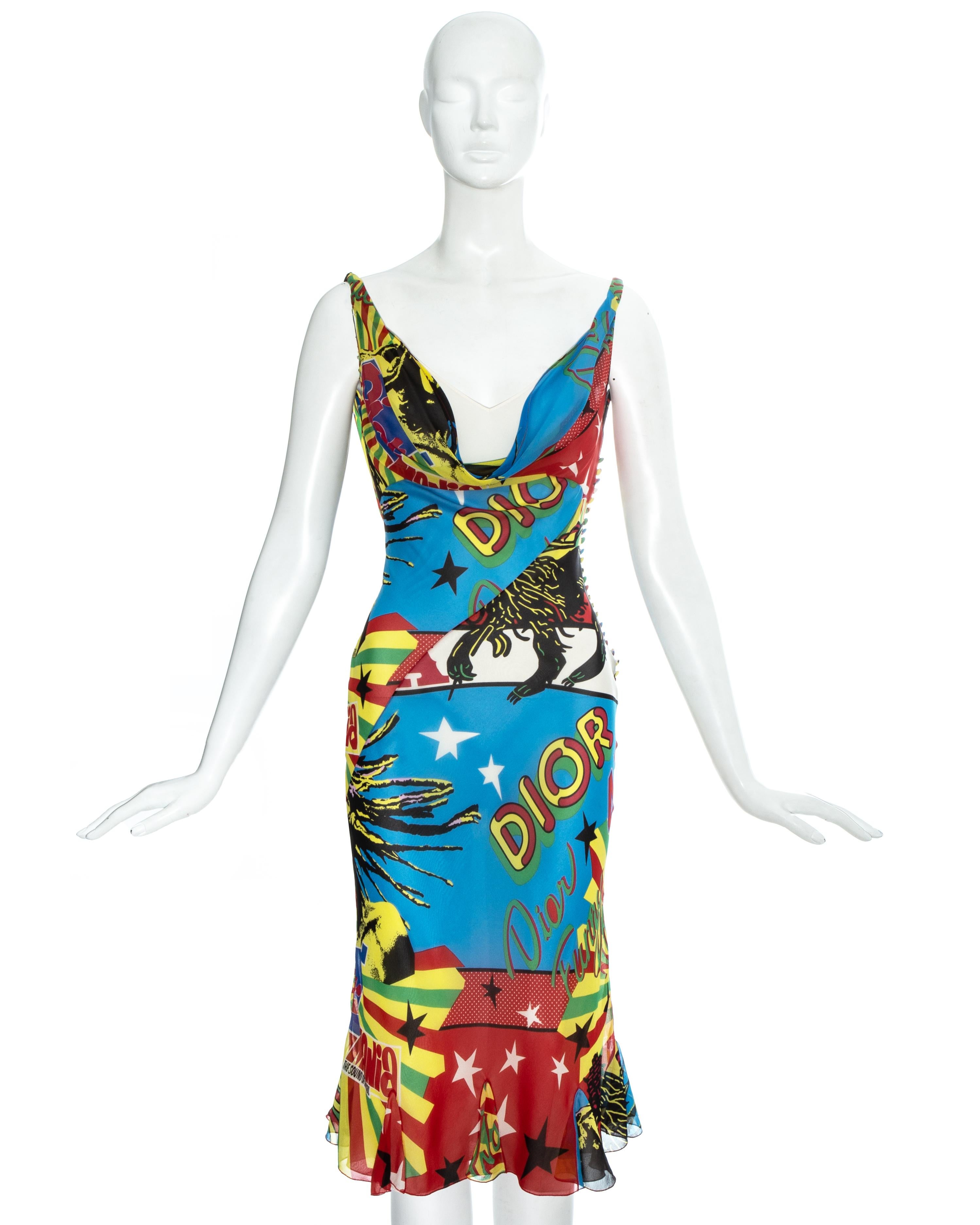 Robe de soirée mi-longue en mousseline de soie Christian Dior by John Galliano avec imprimé 