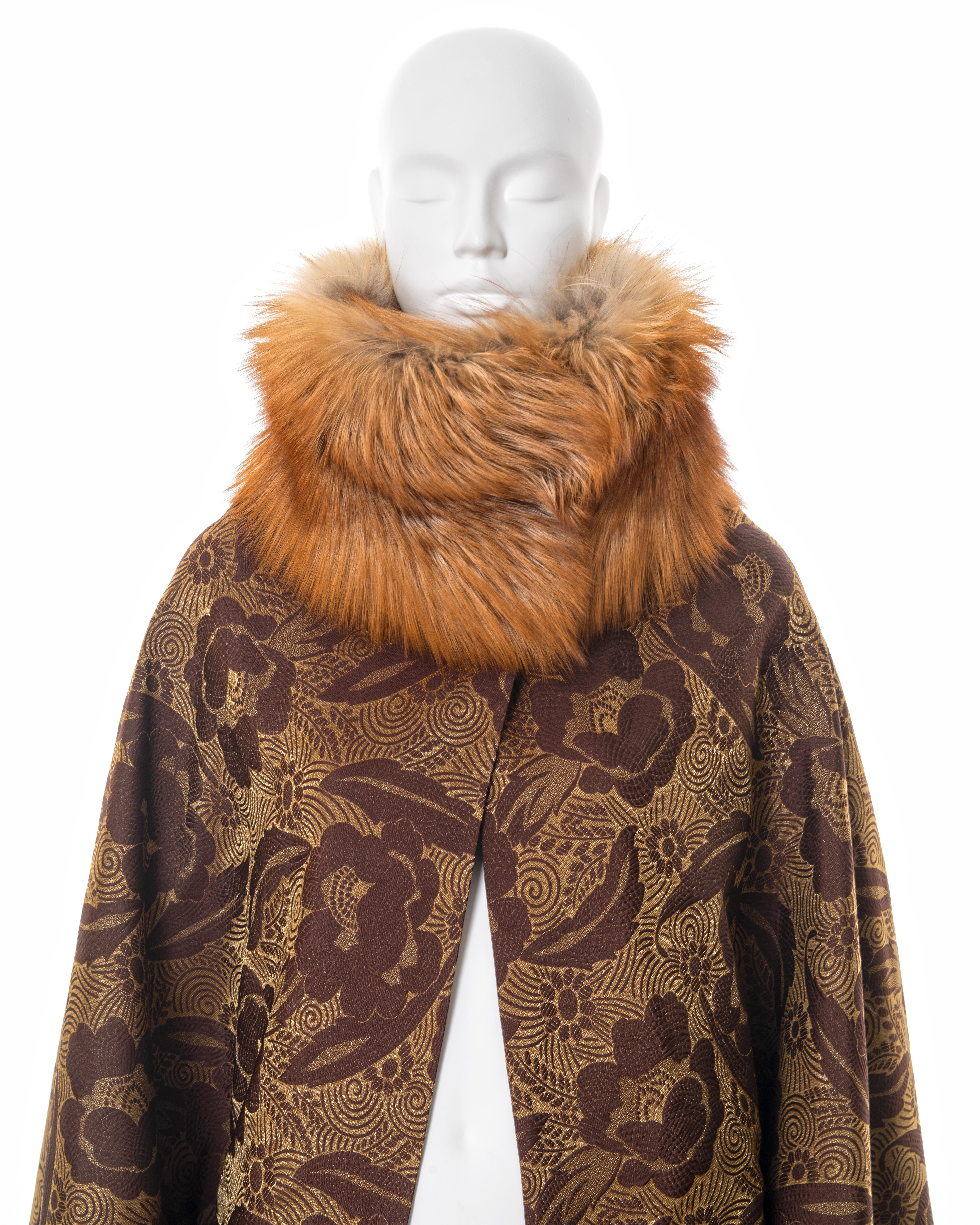 Brown Christian Dior by John Galliano silk cocoon coat with fox fur collar, ss 2008