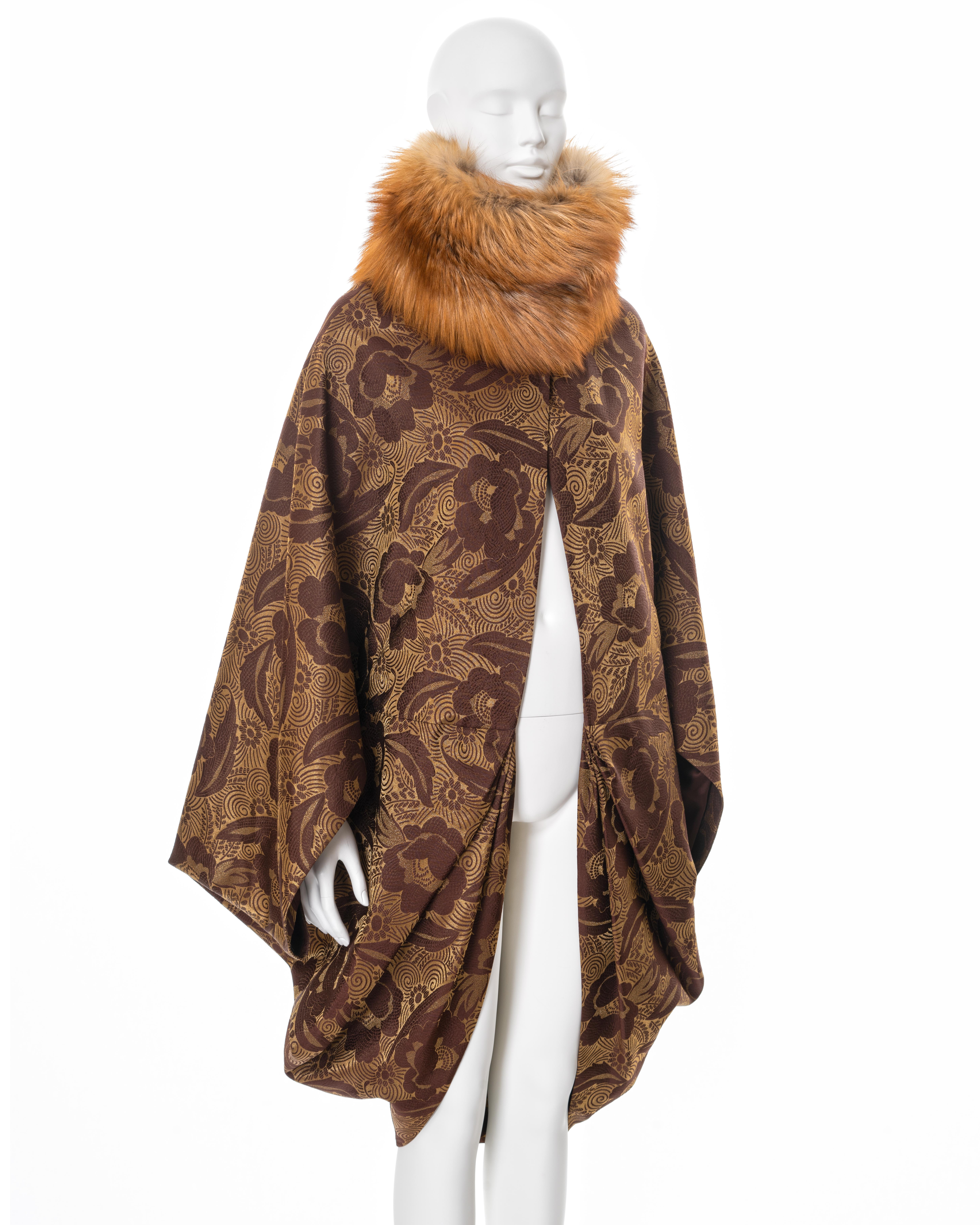 Women's Christian Dior by John Galliano silk cocoon coat with fox fur collar, ss 2008 For Sale