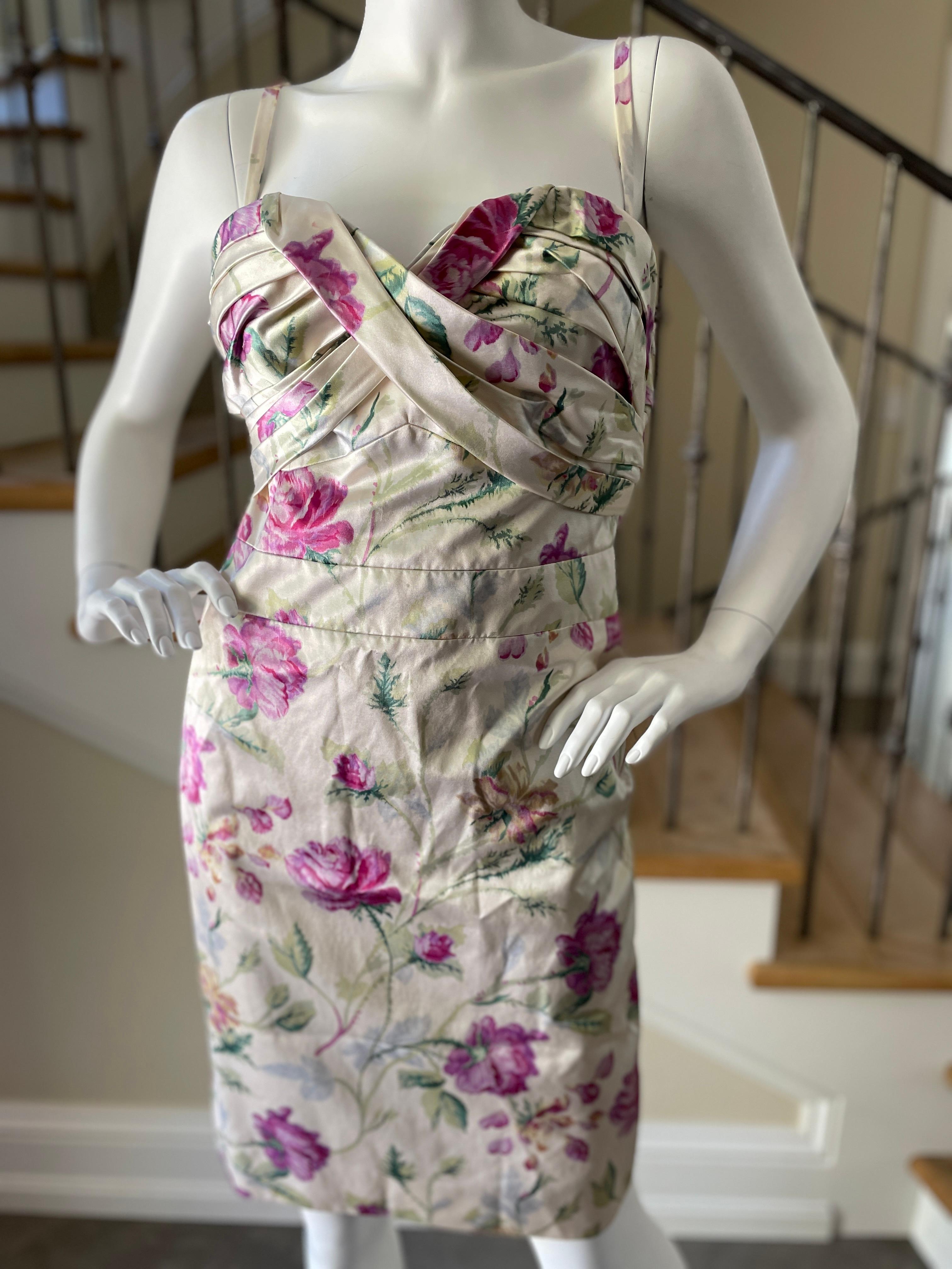 Gray Christian Dior by John Galliano Silk Floral Cocktail Dress w Full Inner Corset