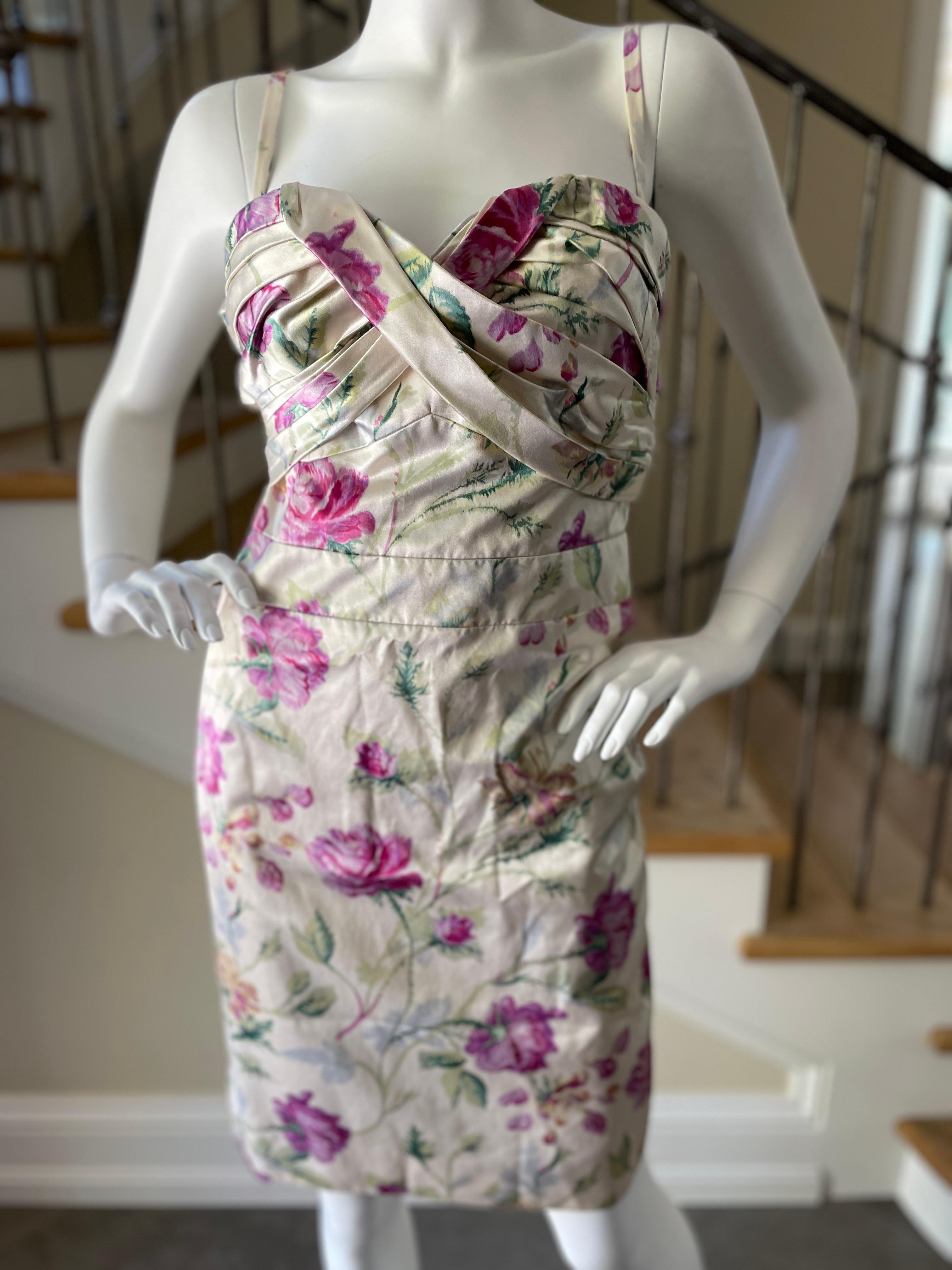 Christian Dior by John Galliano Silk Floral Cocktail Dress w Full Inner Corset In Excellent Condition In Cloverdale, CA