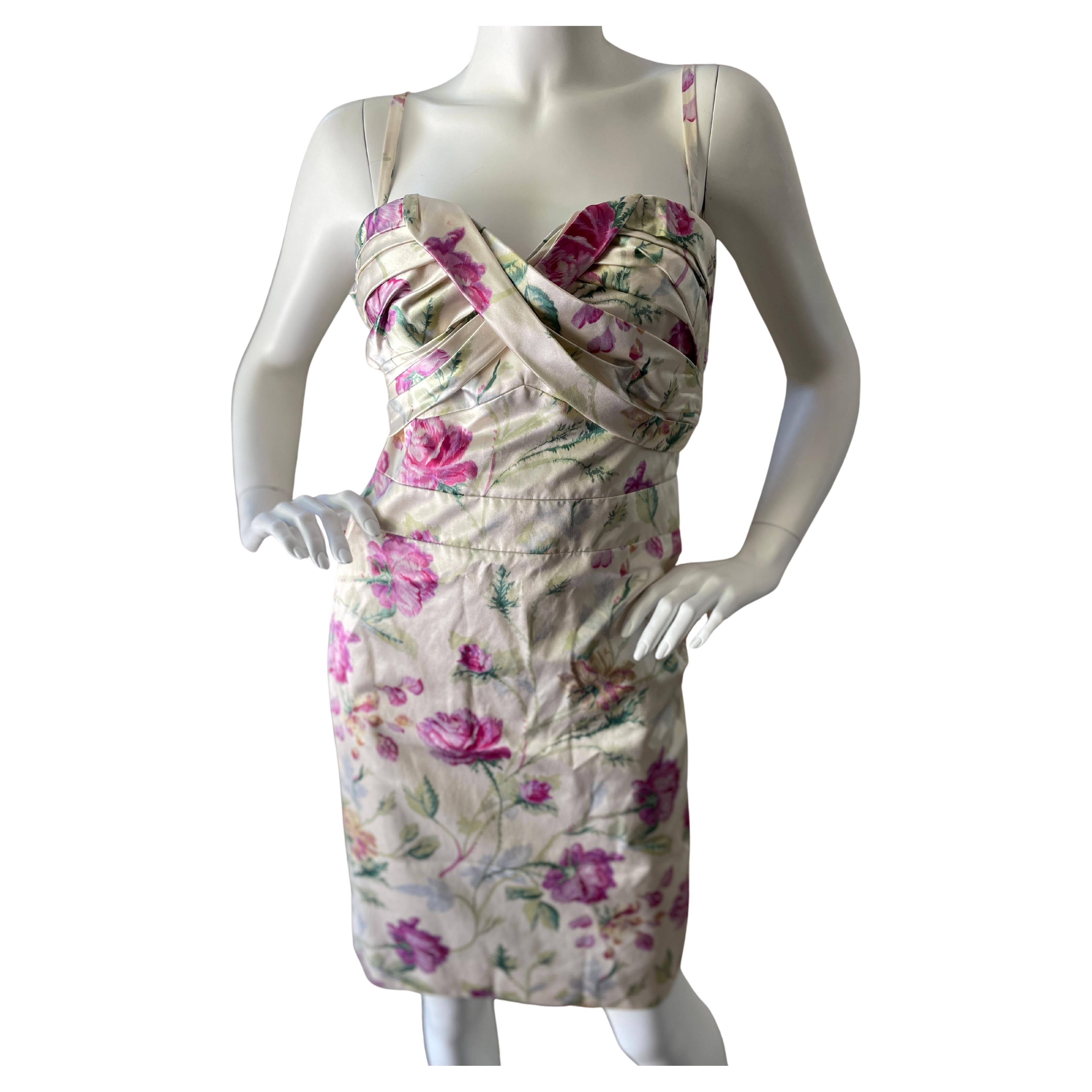 Christian Dior by John Galliano Silk Floral Cocktail Dress w Full Inner Corset