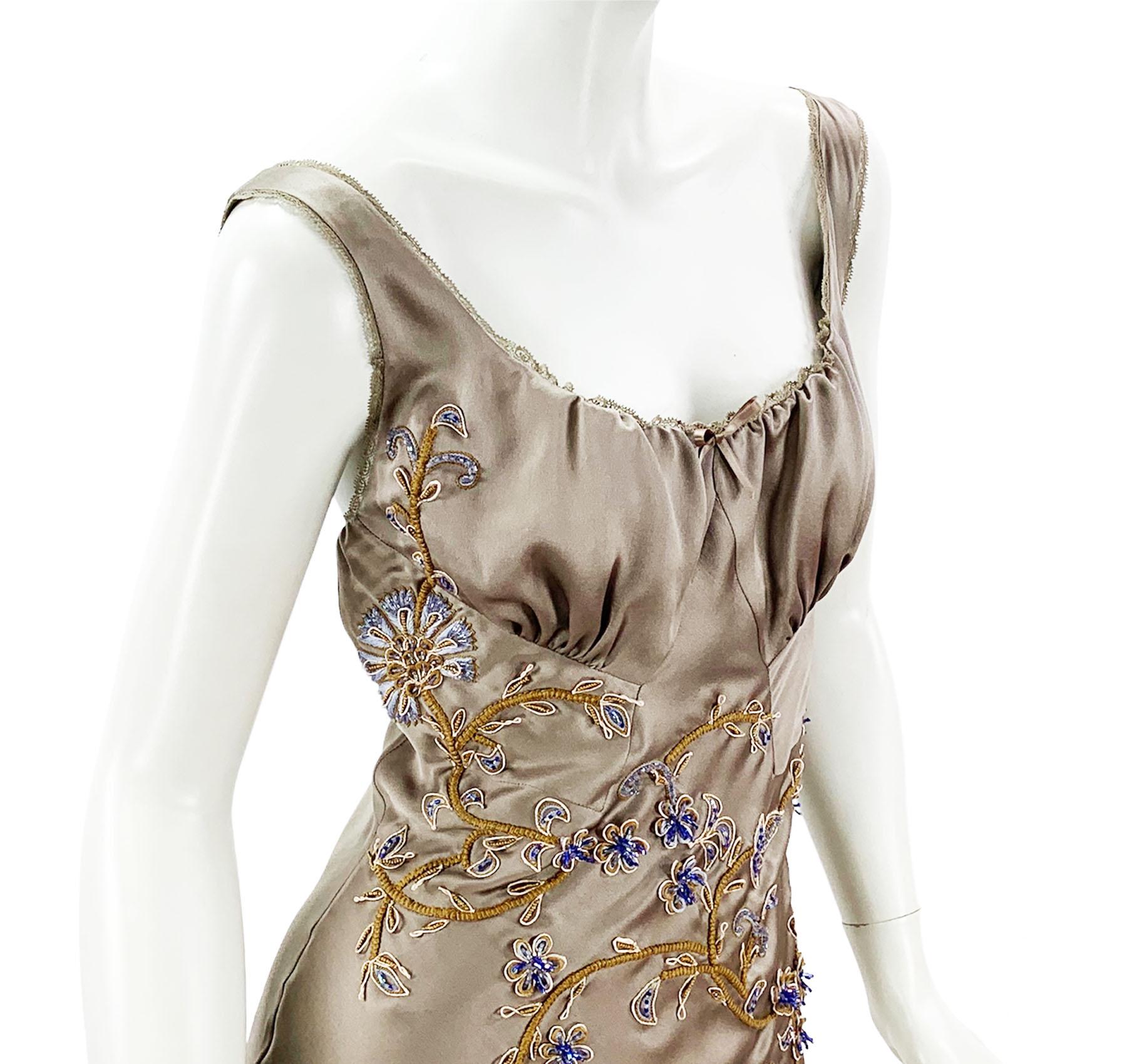 Christian Dior by John Galliano Silk Nude Embroidered Cocktail Dress Fr 38  US 6 In New Condition For Sale In Montgomery, TX