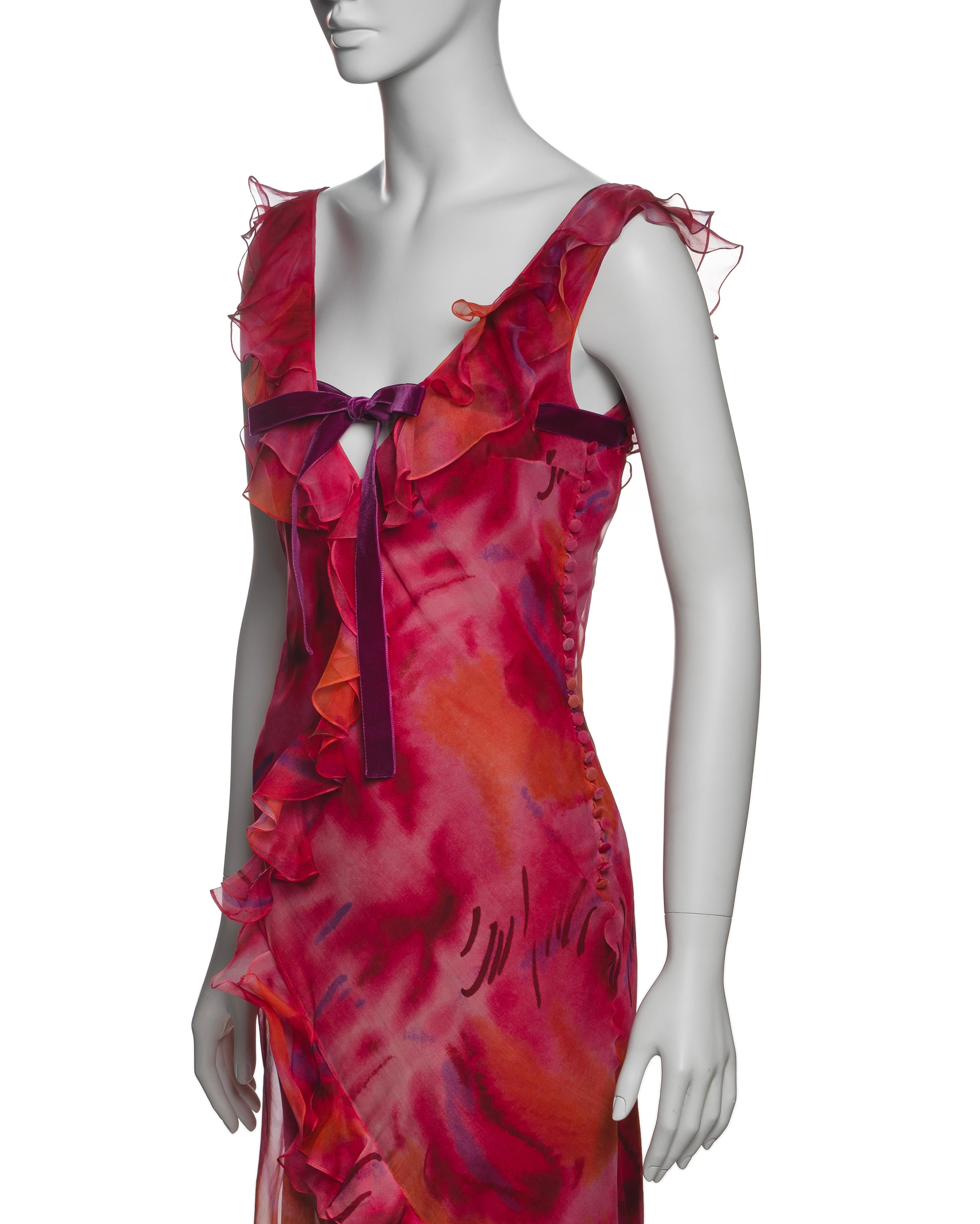 Christian Dior by John Galliano Silk Organza Ruffled Dress with Bow, SS 2001 For Sale 5