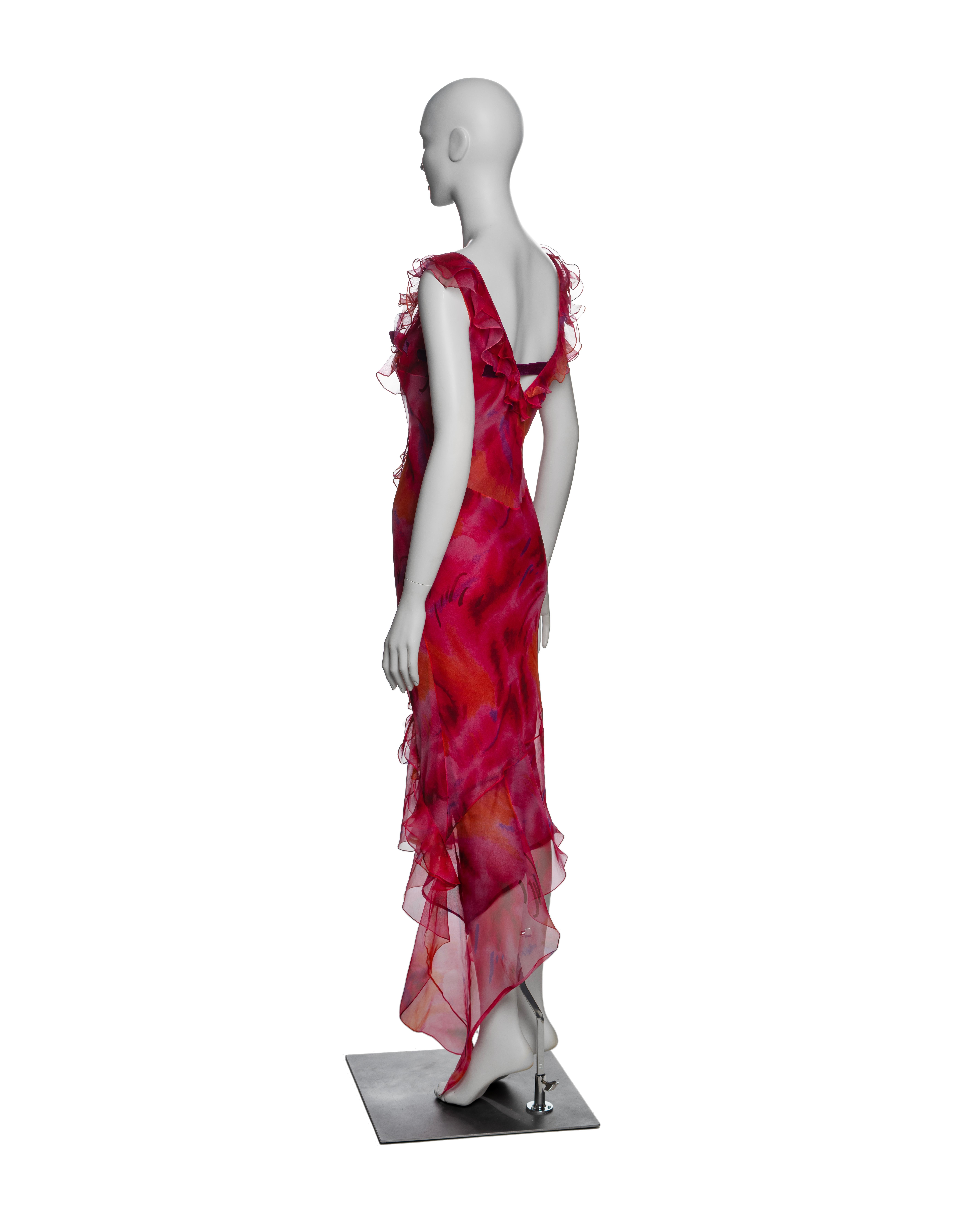Christian Dior by John Galliano Silk Organza Ruffled Dress with Bow, SS 2001 For Sale 6