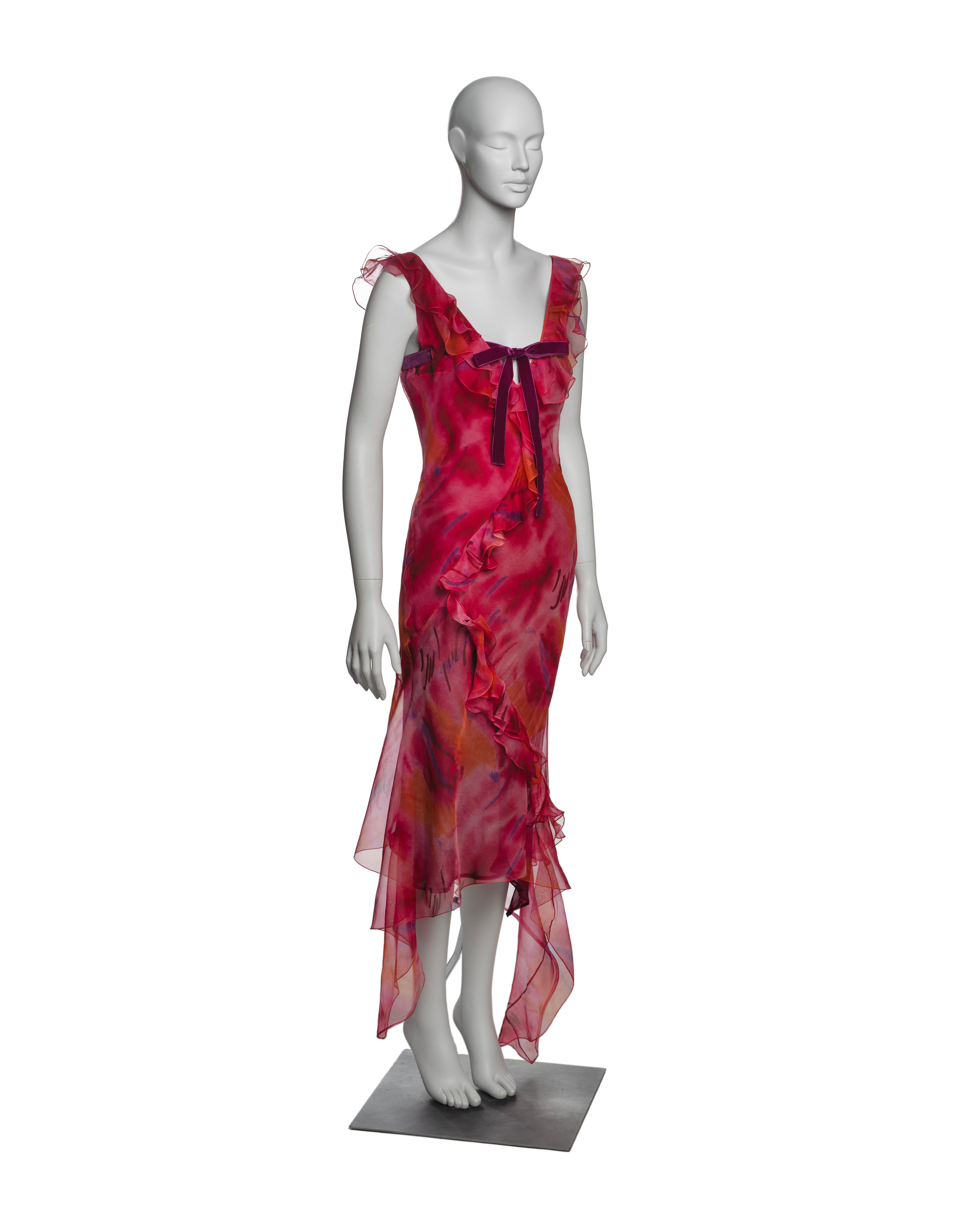 Christian Dior by John Galliano Silk Organza Ruffled Dress with Bow, SS 2001 In Excellent Condition For Sale In London, GB