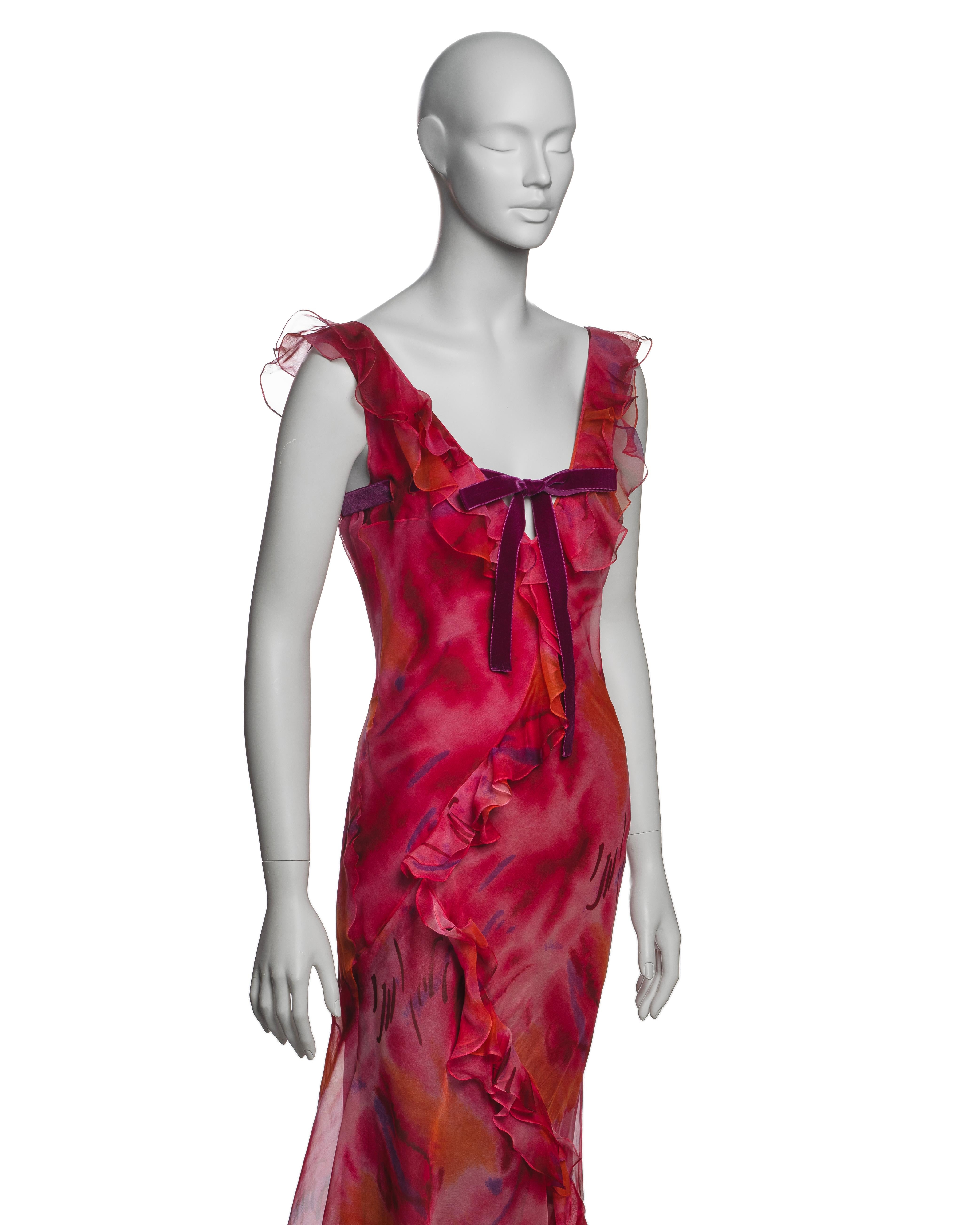 Women's Christian Dior by John Galliano Silk Organza Ruffled Dress with Bow, SS 2001 For Sale