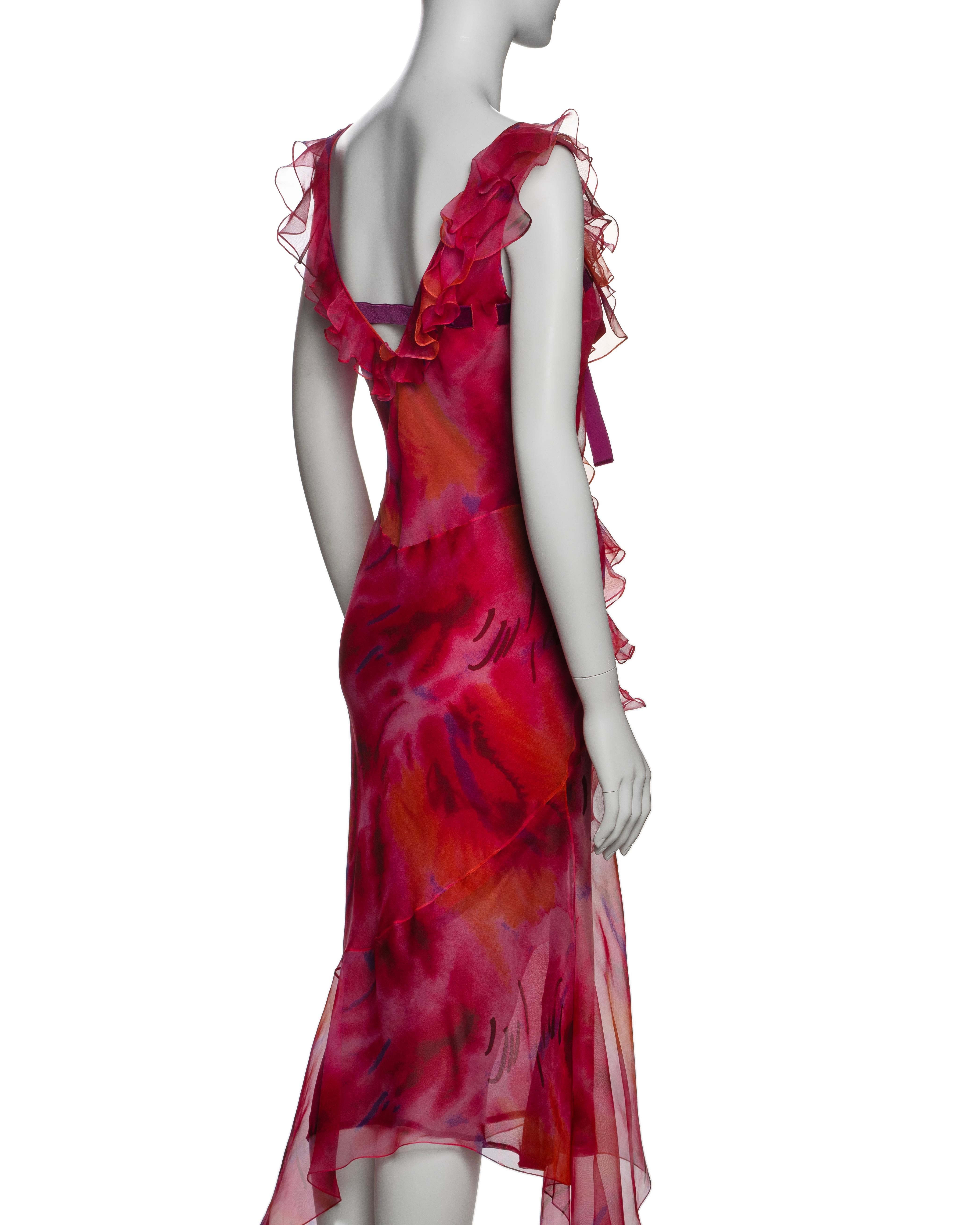 Christian Dior by John Galliano Silk Organza Ruffled Dress with Bow, SS 2001 For Sale 2