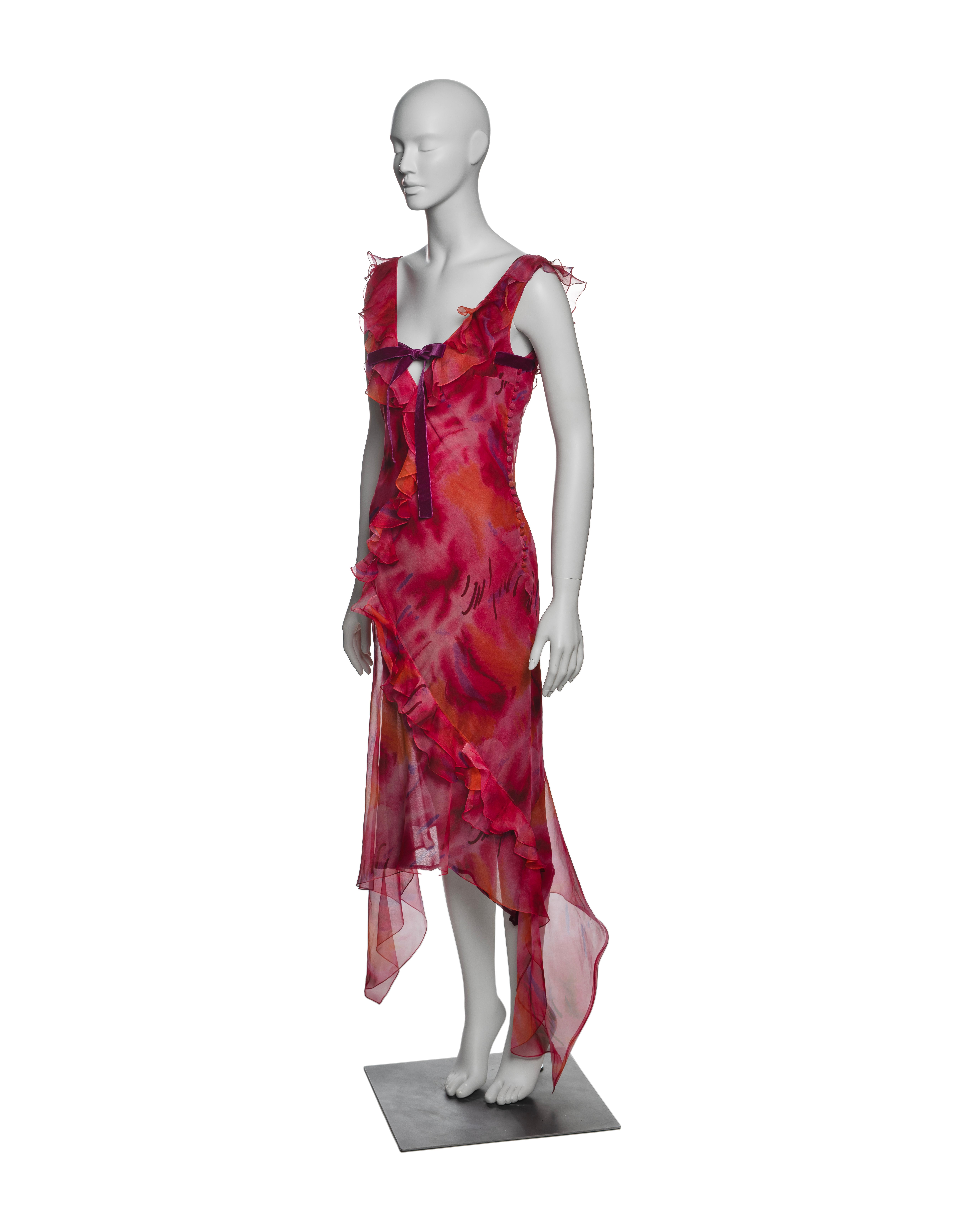 Christian Dior by John Galliano Silk Organza Ruffled Dress with Bow, SS 2001 For Sale 4