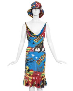Christian Dior by John Galliano silk Rasta Mania slip dress and hat, ss 2004