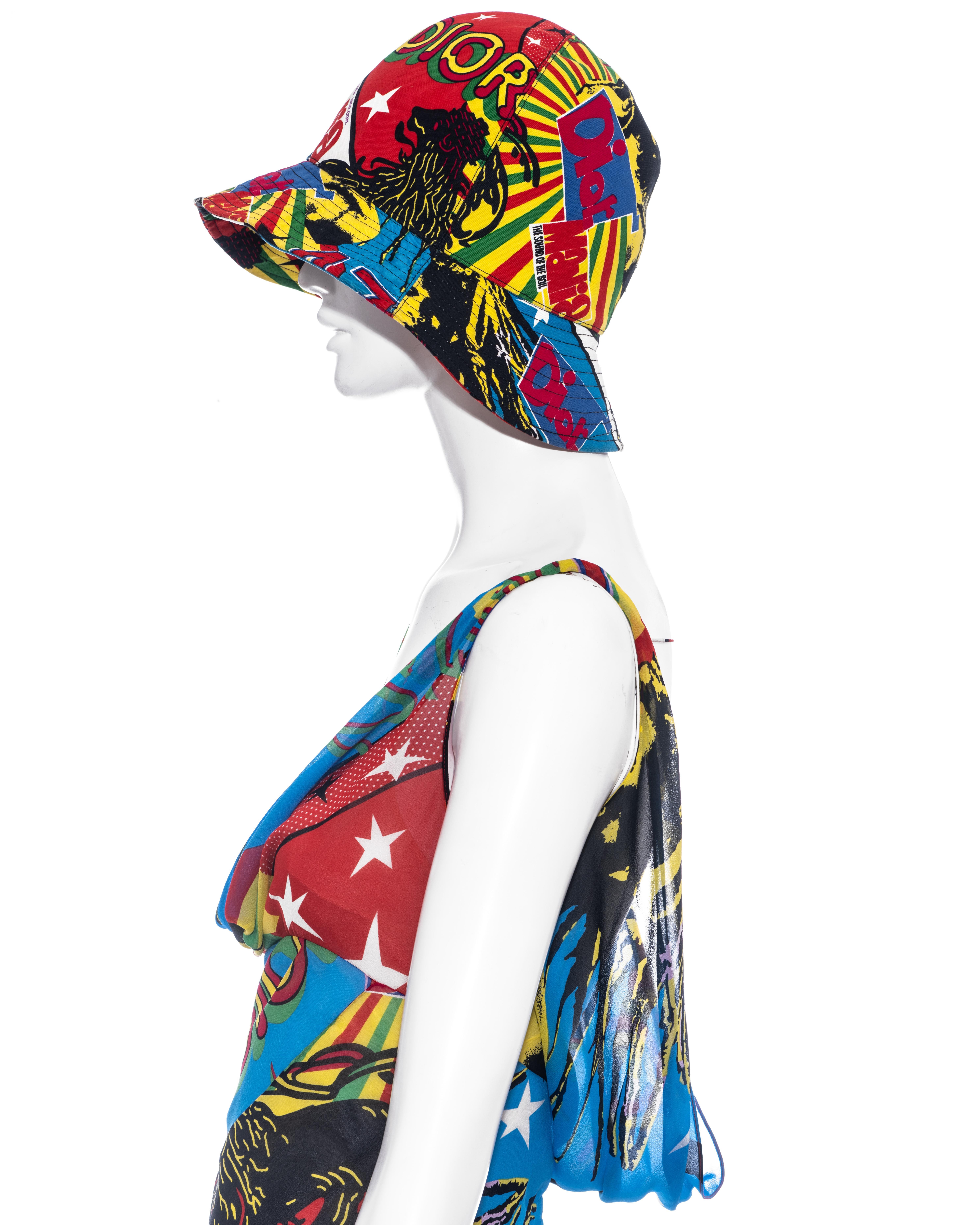 Christian Dior by John Galliano silk Rasta Mania slip dress and hat, ss 2004 In Excellent Condition In London, GB