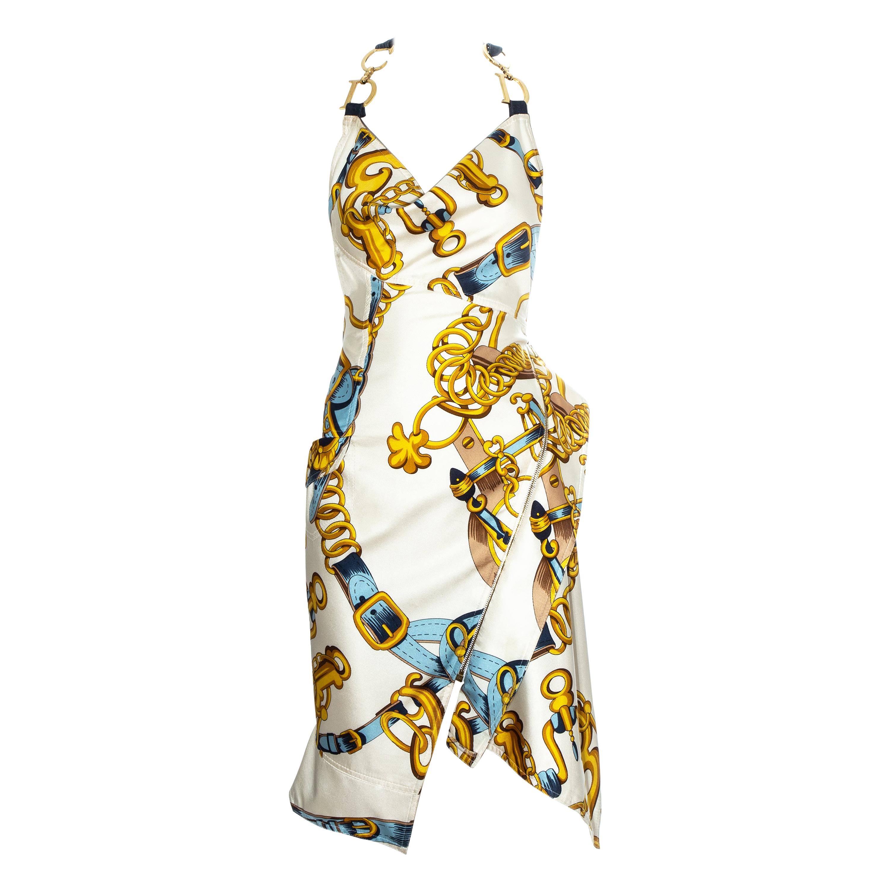 Christian Dior by John Galliano silk scarf bias cut halter neck dress, ss 2000