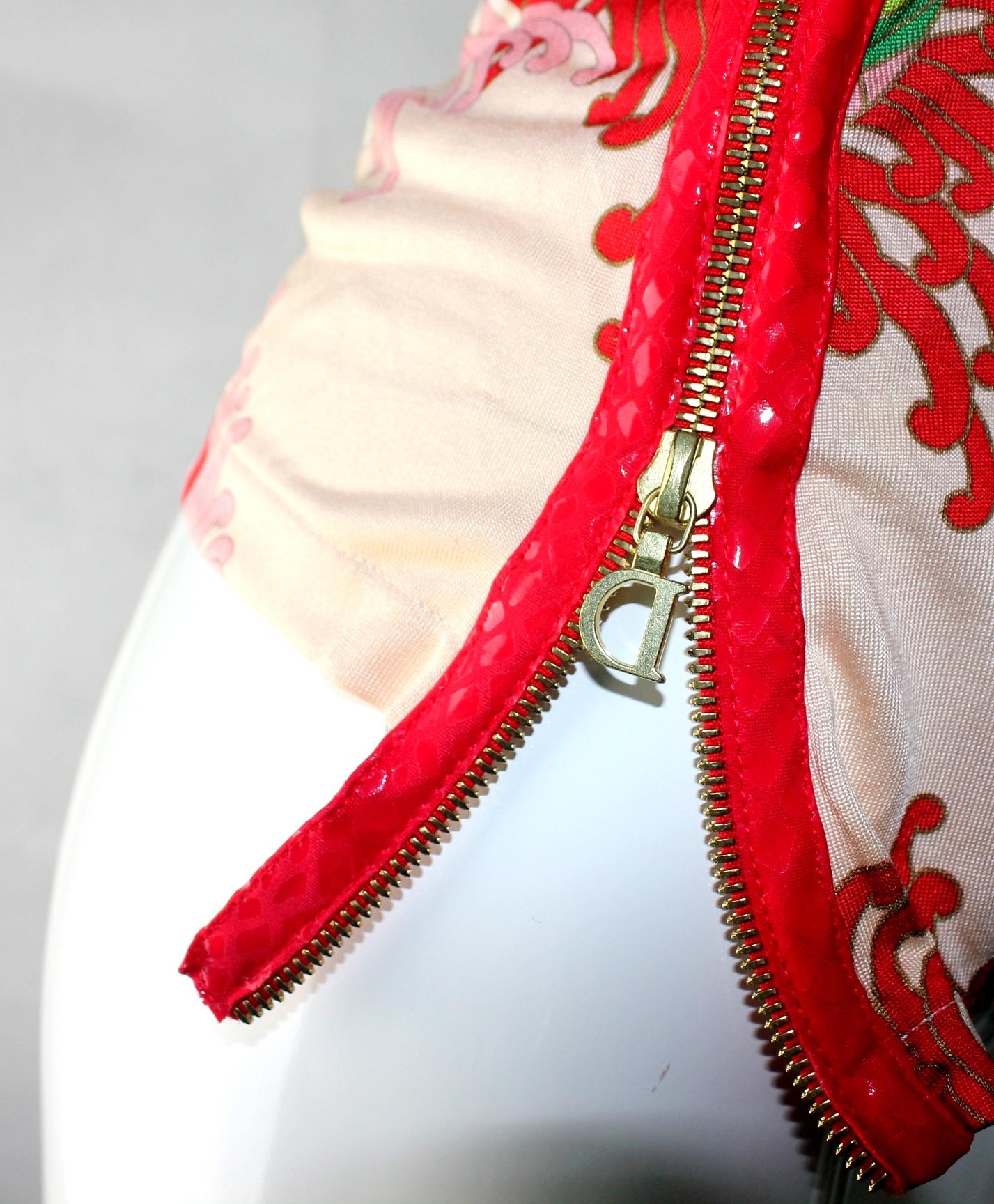 Women's Christian Dior by John Galliano Silk Zipper Snakeskin Style Trimming D Logo Top